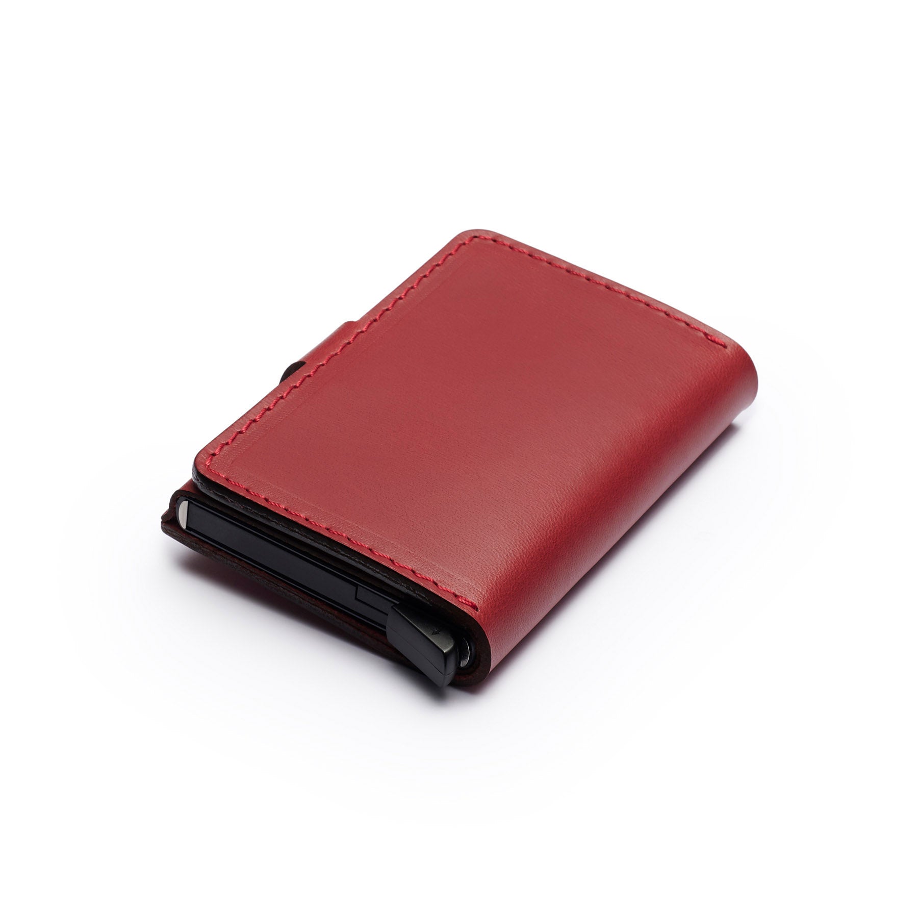 Burgundy full-grain leather RFID wallet, flat lay, angled view — personalised — CarveOn, made in Ireland#Color_Burgundy