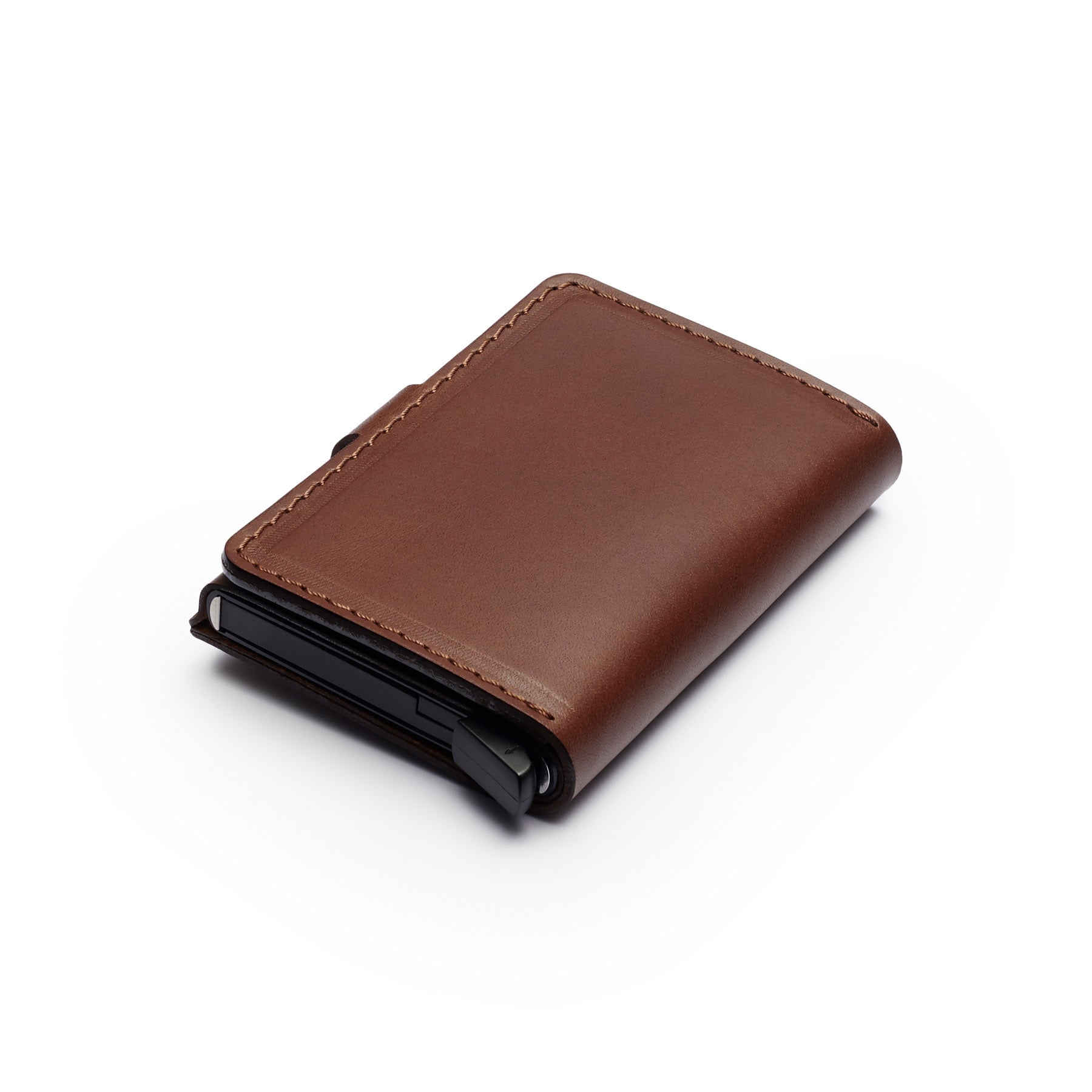Dark Brown full-grain leather RFID wallet, flat lay, angled view — personalised — CarveOn, made in Ireland#Color_Dark Brown