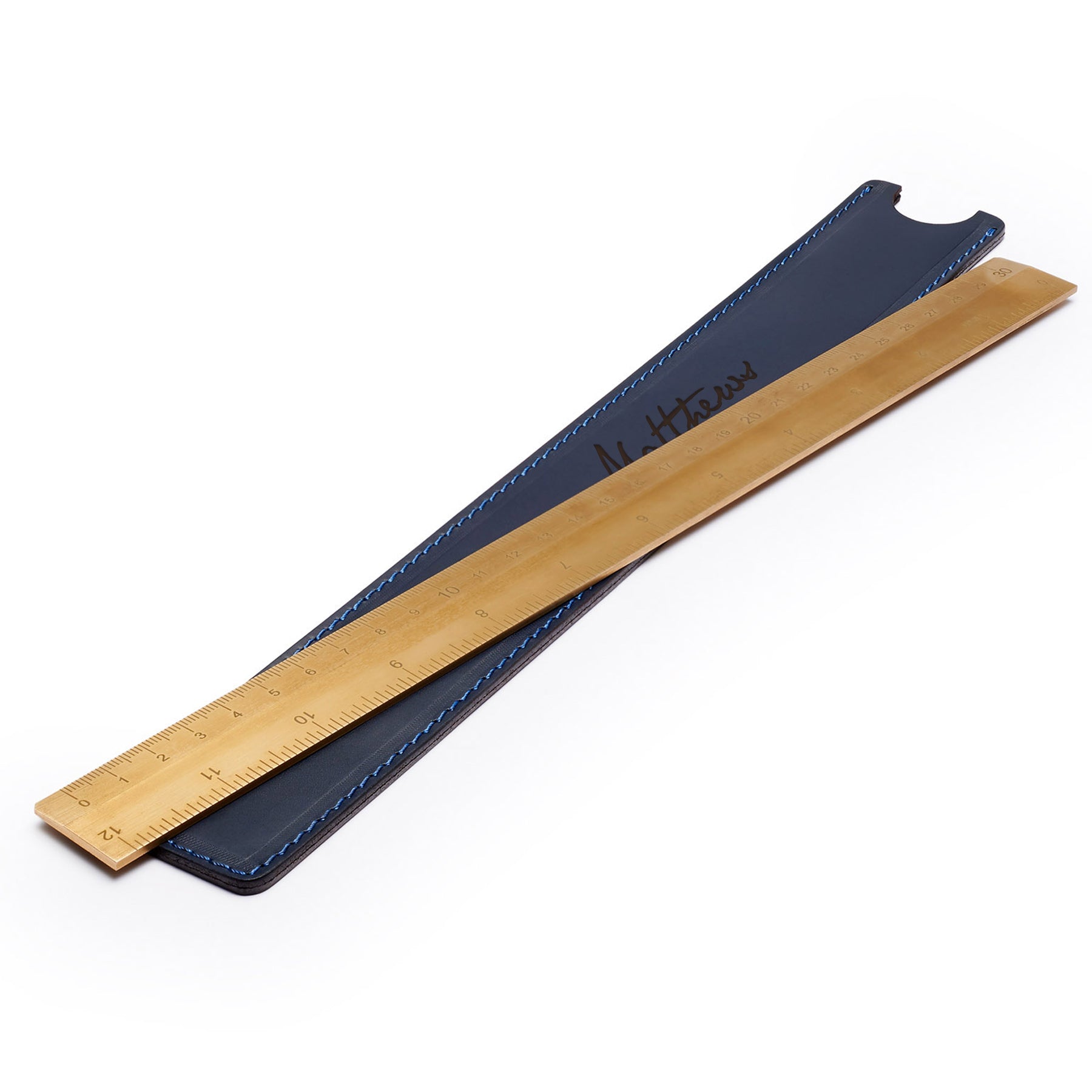 Solid brass ruler with leather sheath — desk gift — CarveOn, made in Ireland#Color_Hidden