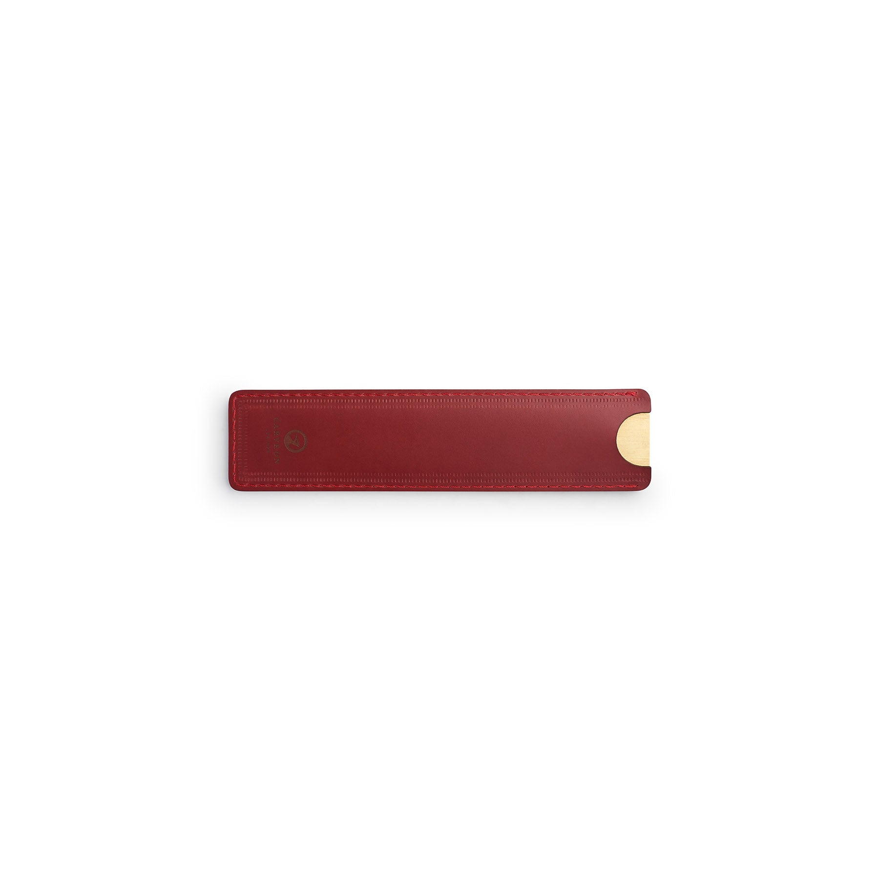 Burgundy solid brass ruler with leather sheath, flat lay — desk gift — CarveOn, made in Ireland#Color_Burgundy