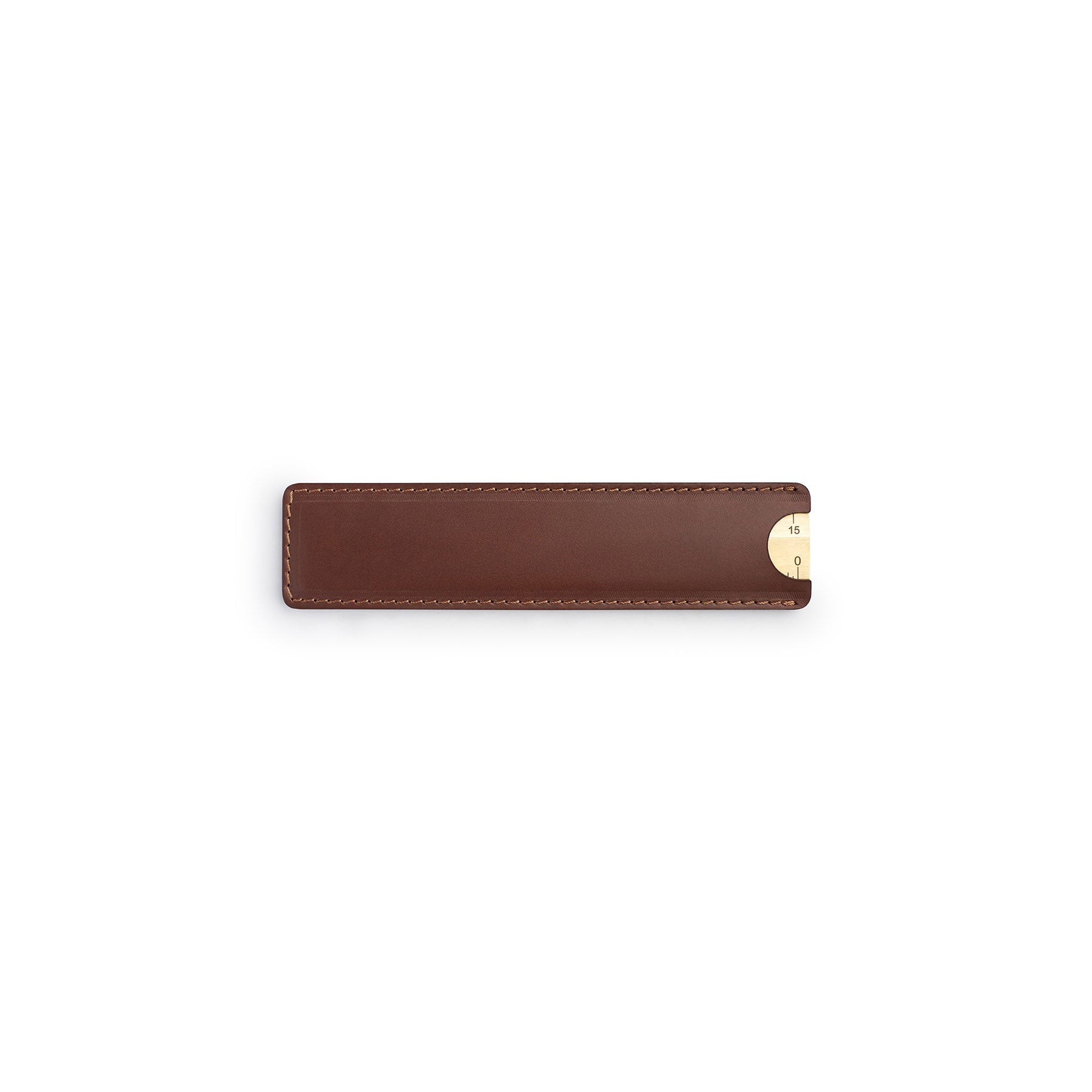 Dark Brown solid brass ruler with leather sheath, flat lay — desk gift — CarveOn, made in Ireland#Color_Dark Brown