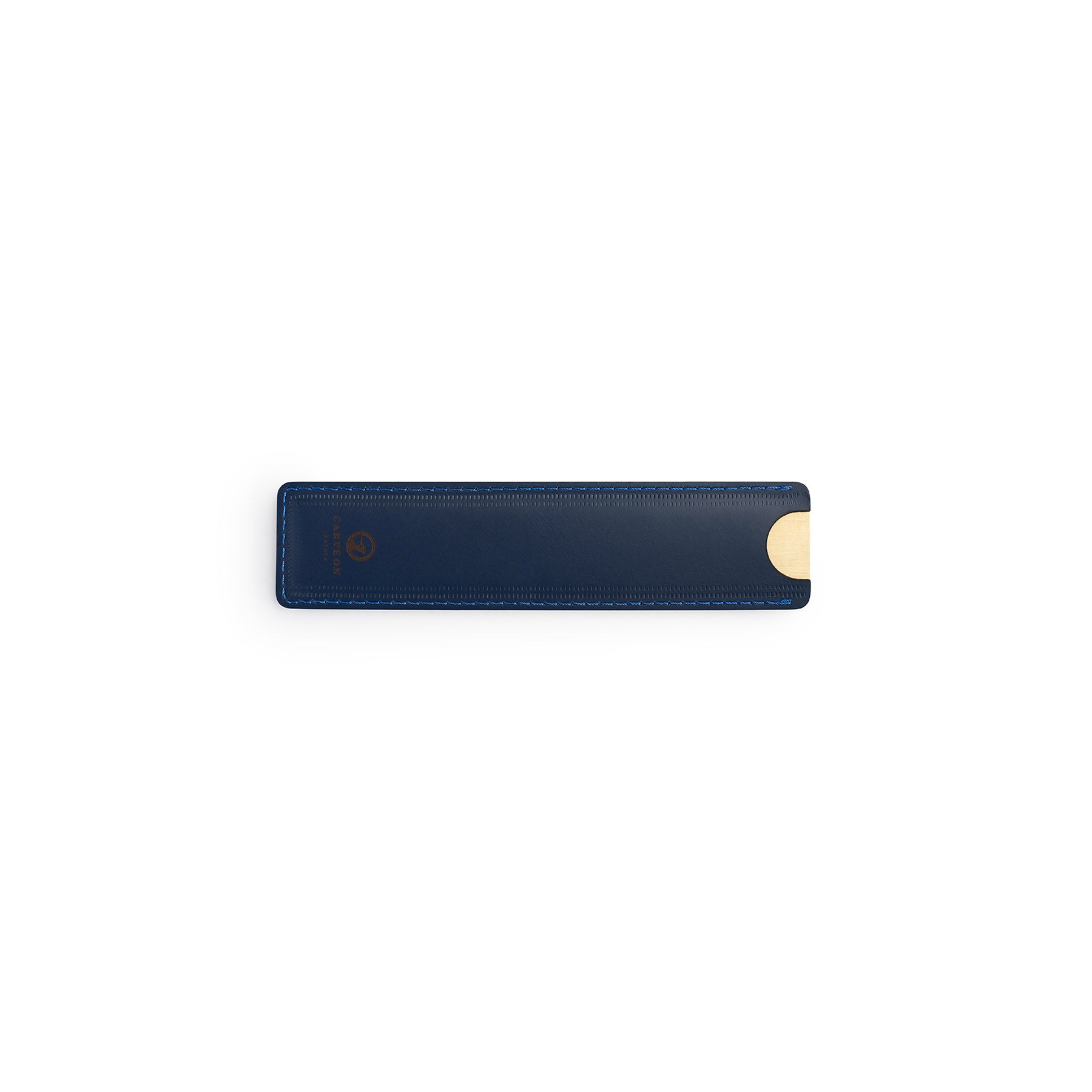 Navy solid brass ruler with leather sheath, flat lay — desk gift — CarveOn, made in Ireland#Color_Navy