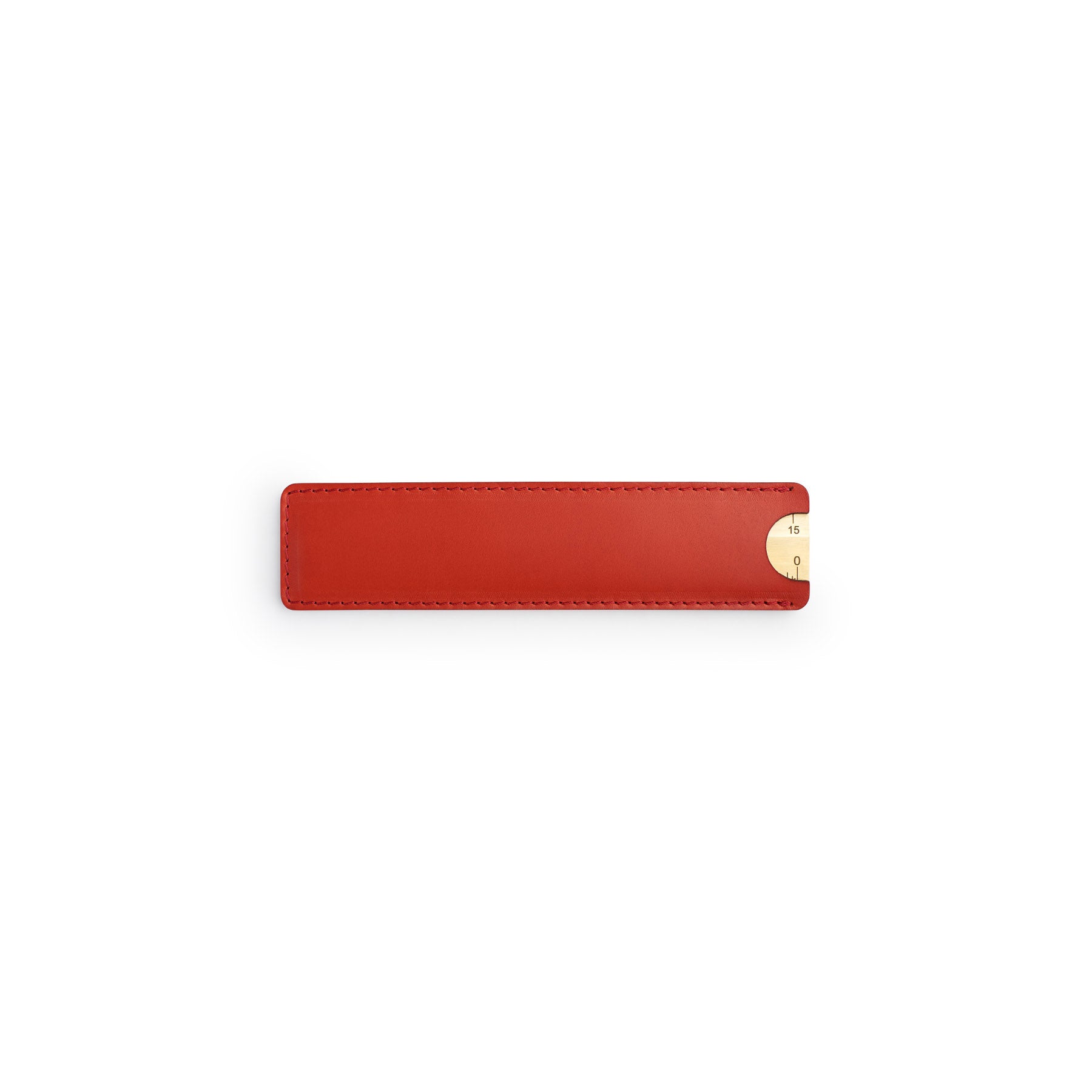 Red solid brass ruler with leather sheath, flat lay — desk gift — CarveOn, made in Ireland#Color_Red