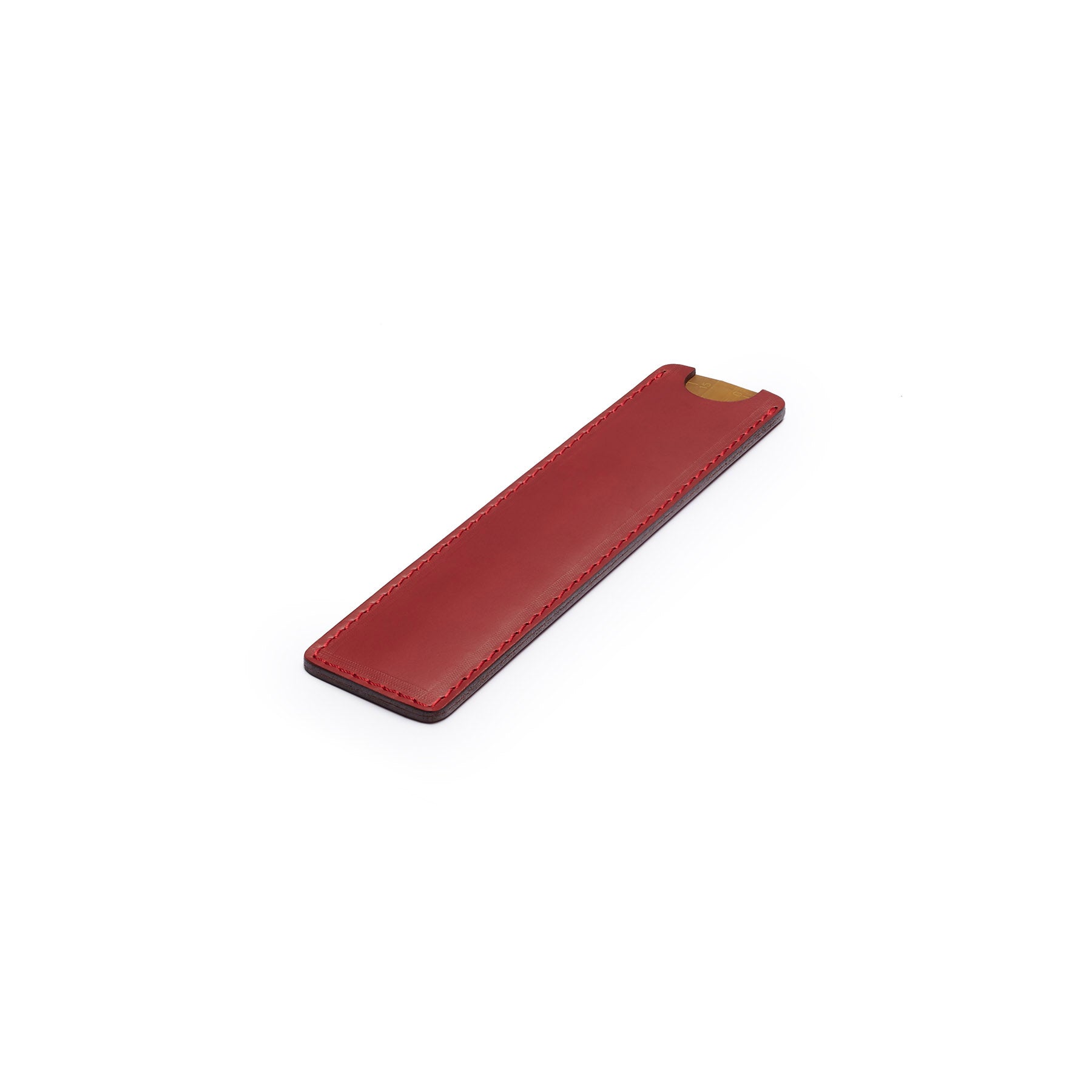 Burgundy full-grain leather ruler sheath, flat lay — personalised — CarveOn, made in Ireland#Color_Burgundy