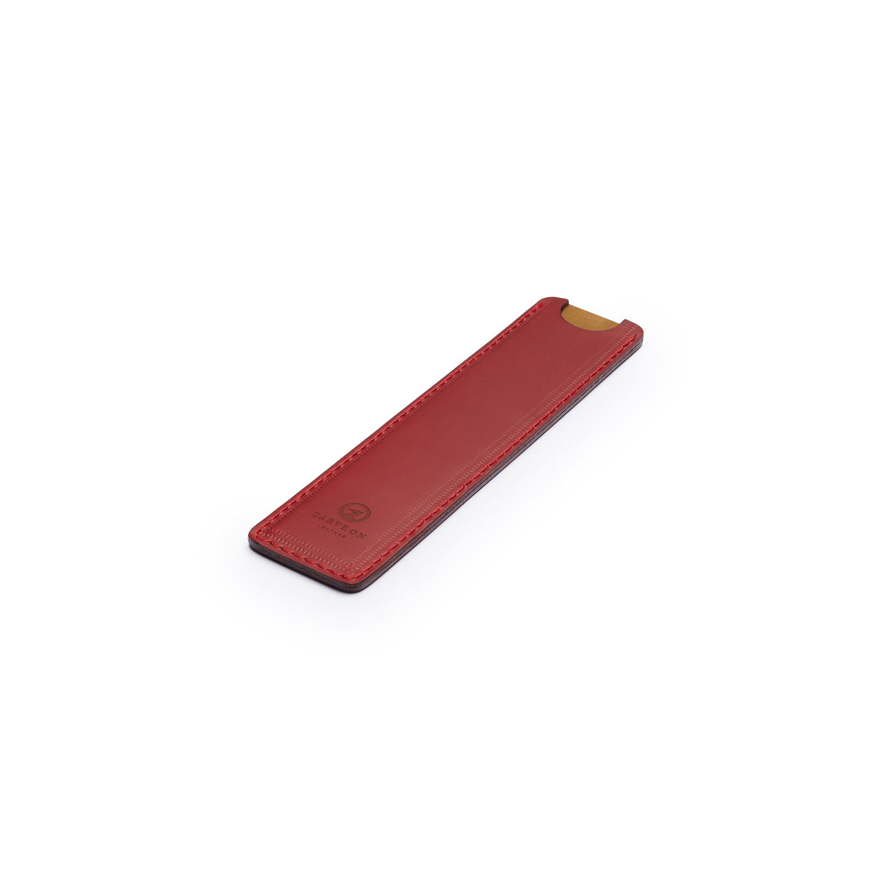 Burgundy full-grain leather ruler sheath, flat lay — personalised — CarveOn, made in Ireland#Color_Burgundy