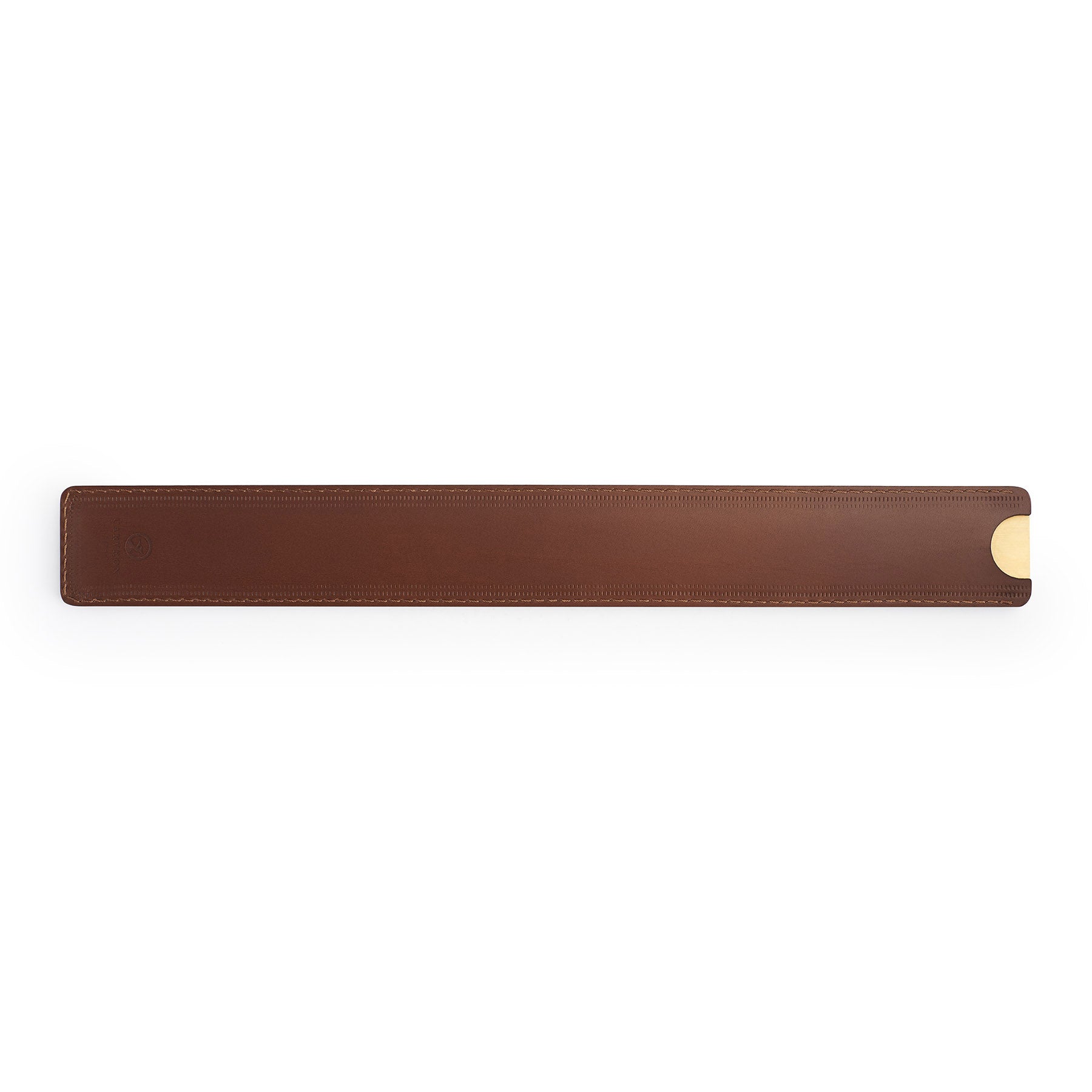 Dark Brown solid brass ruler with leather sheath, flat lay — desk gift — CarveOn, made in Ireland#Color_Dark Brown