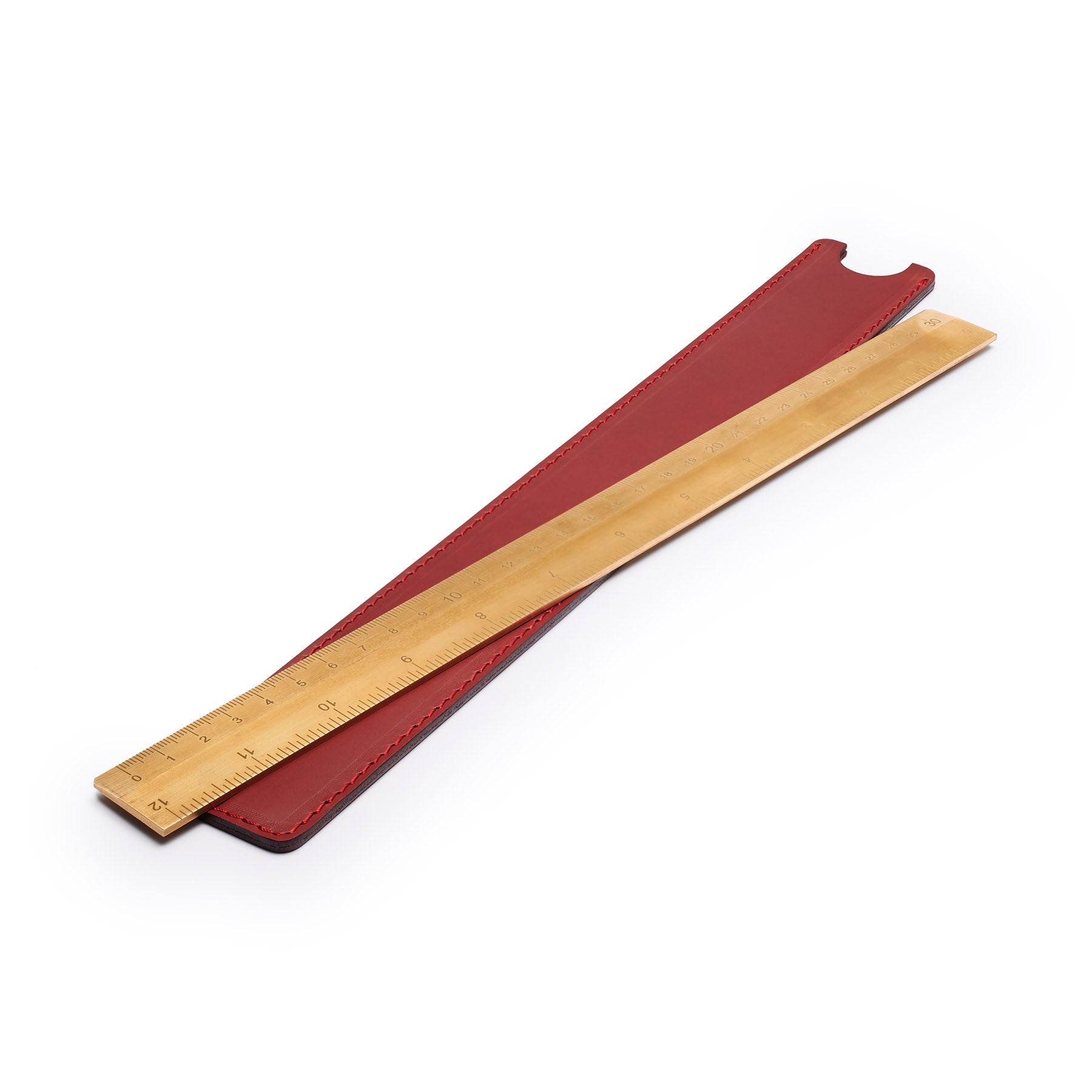Burgundy full-grain leather ruler sheath, flat lay — personalised — CarveOn, made in Ireland#Color_Burgundy
