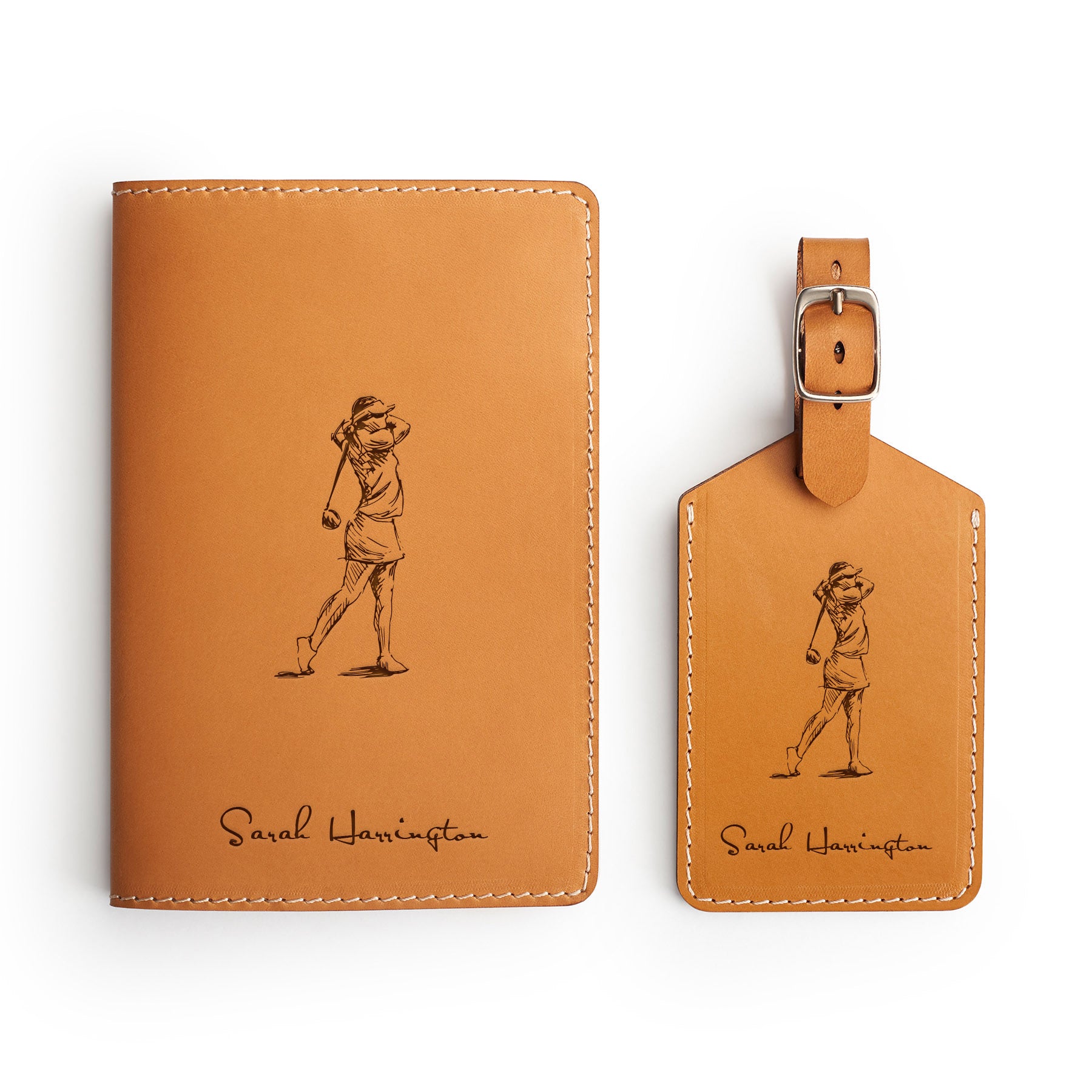 Tan leather golf scorecard holder — personalised golf gift — CarveOn, handmade in Ireland#Color_Hidden