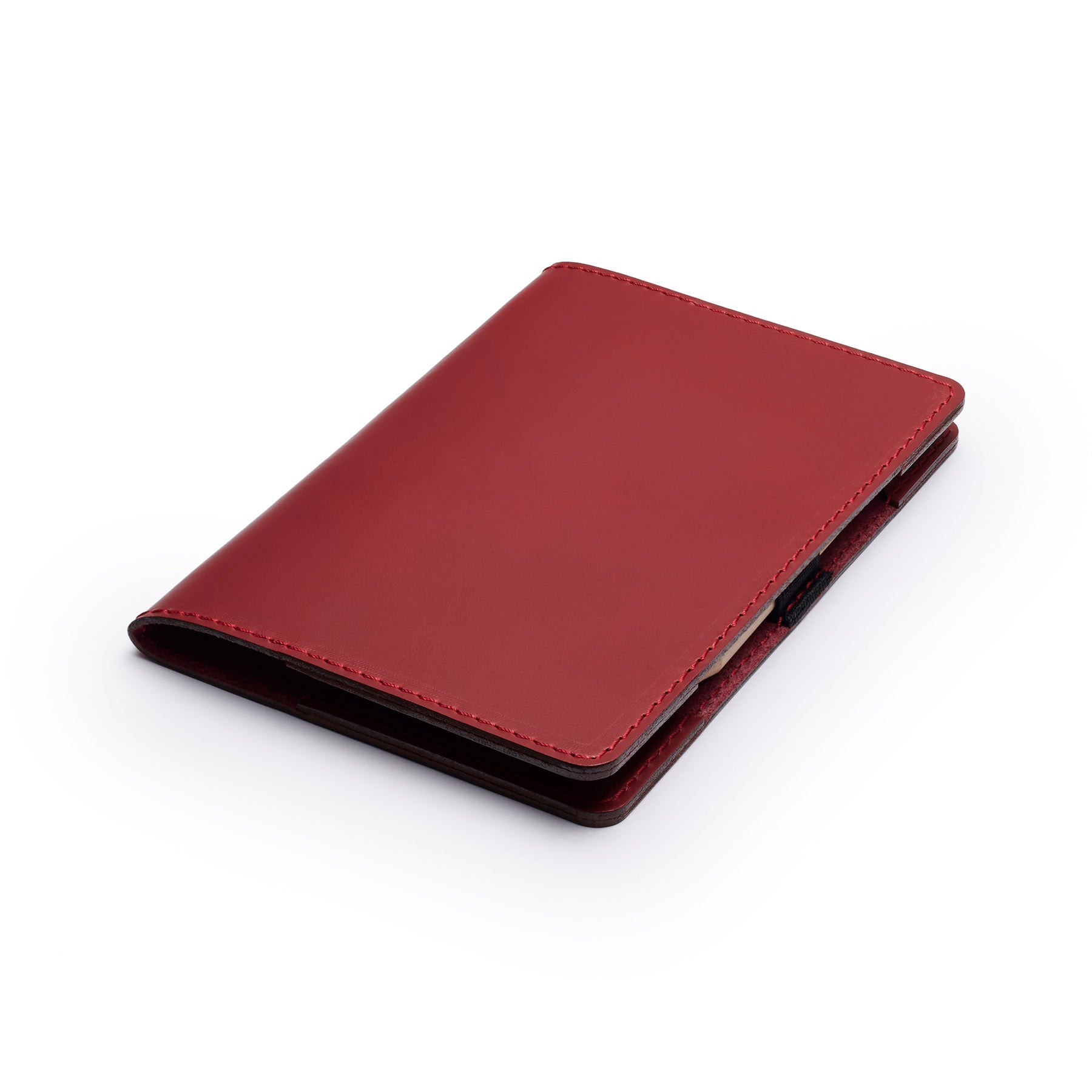 Burgundy leather golf scorecard holder, flat lay, angled view — personalised golf gift — CarveOn, handmade in Ireland#Color_Burgundy