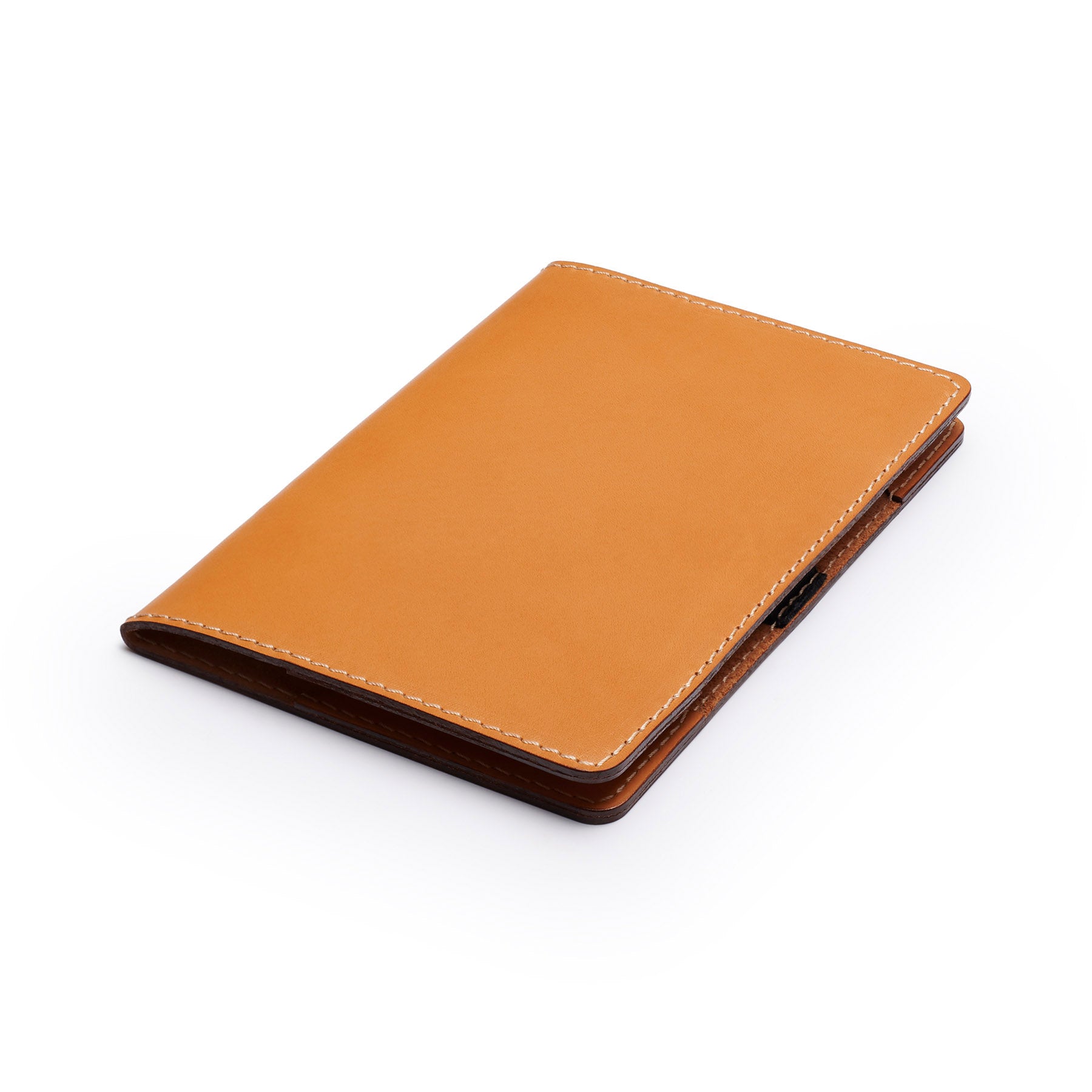 Tan leather golf scorecard holder, flat lay, angled view — personalised golf gift — CarveOn, handmade in Ireland#Color_Tan