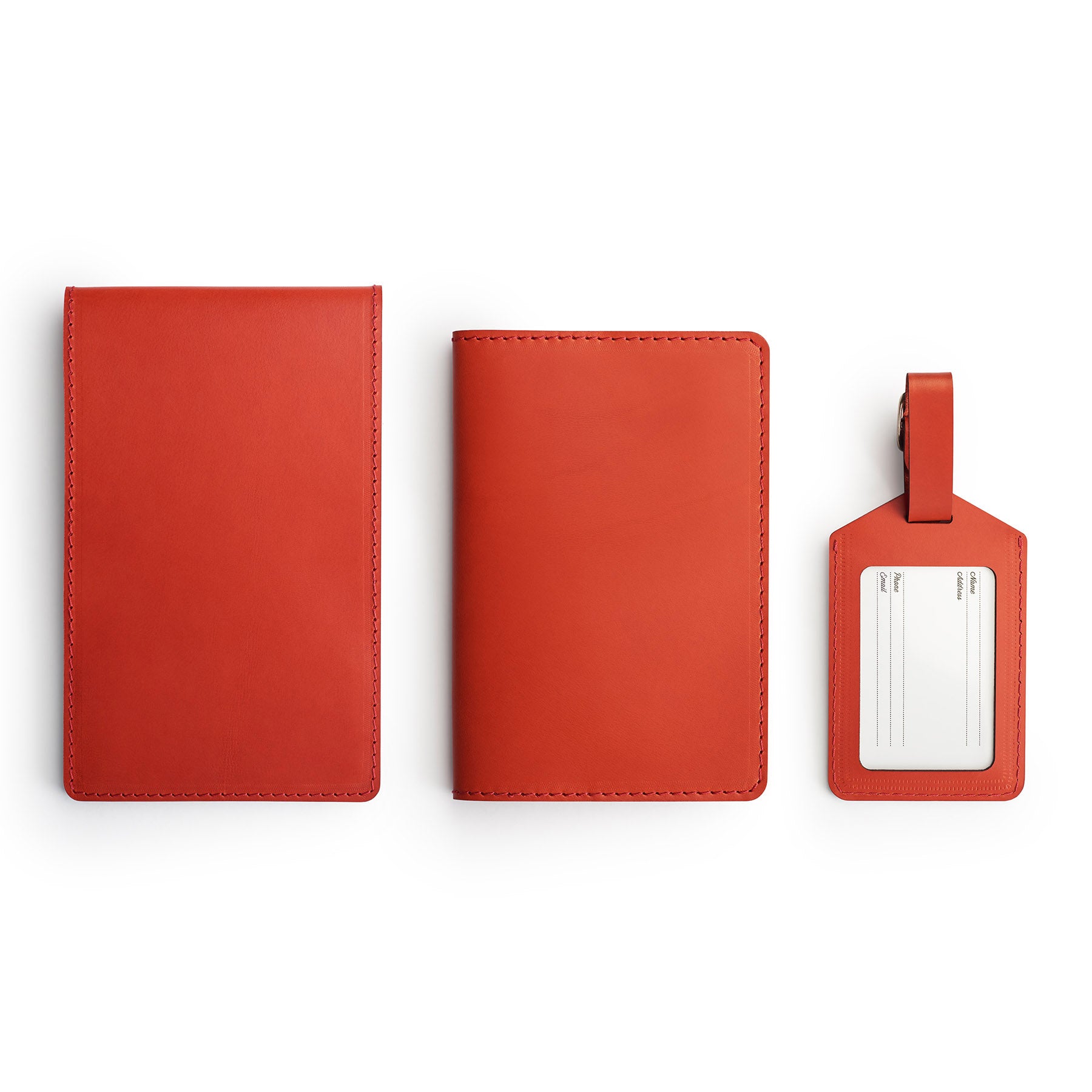 Red leather golf gift set, flat lay — personalised — CarveOn, handmade in Ireland#Color_Red