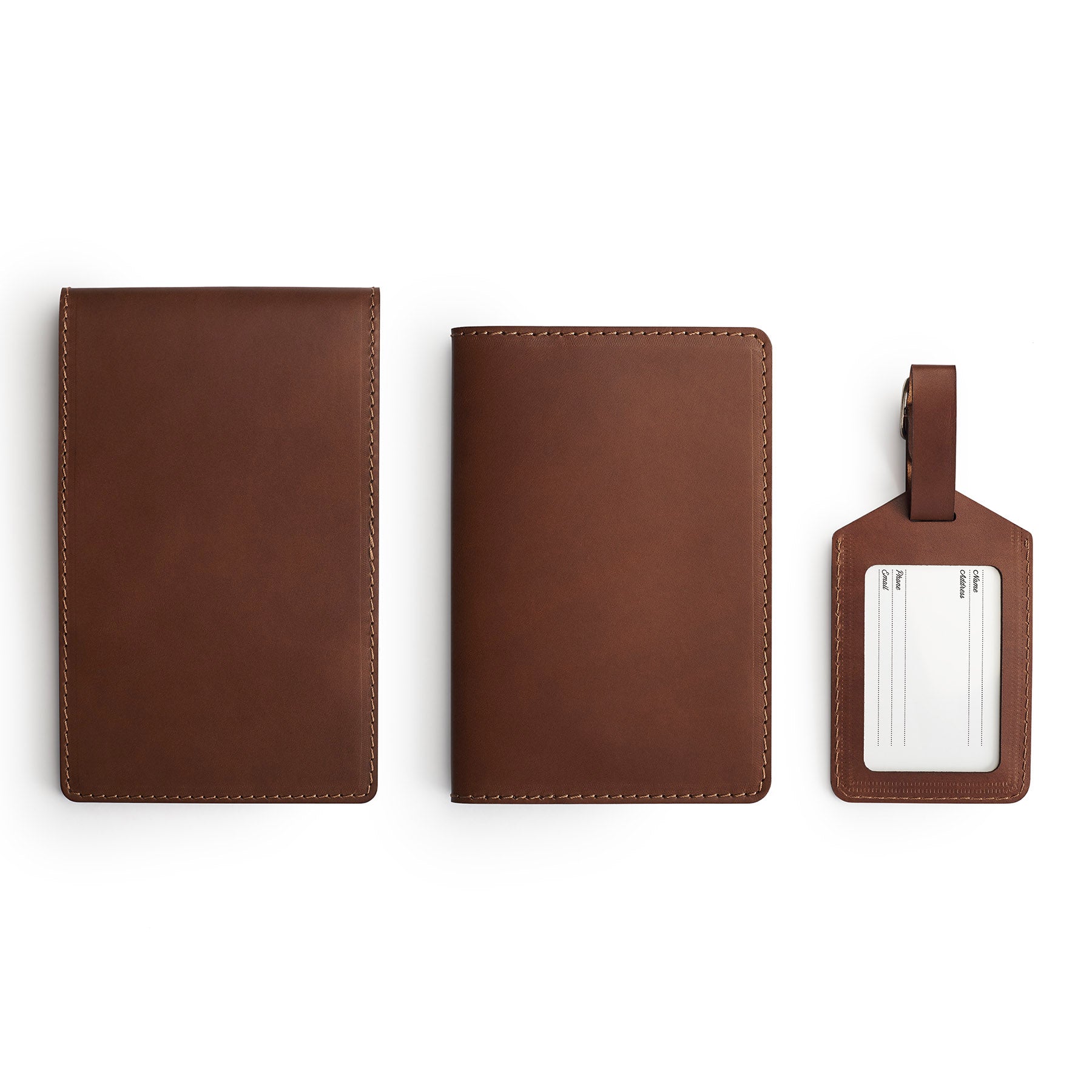 Tan leather golf gift set, flat lay — personalised — CarveOn, handmade in Ireland#Color_Tan