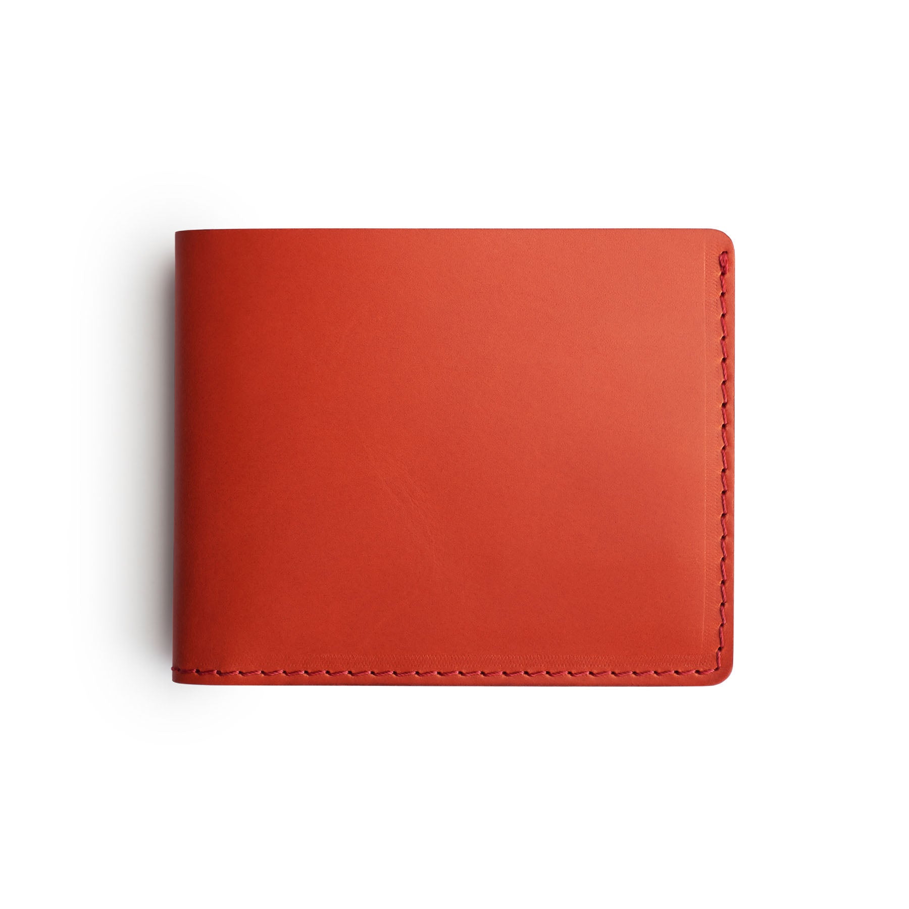 Red full-grain leather traditional wallet, flat lay — personalised — CarveOn, made in Ireland#Color_Red