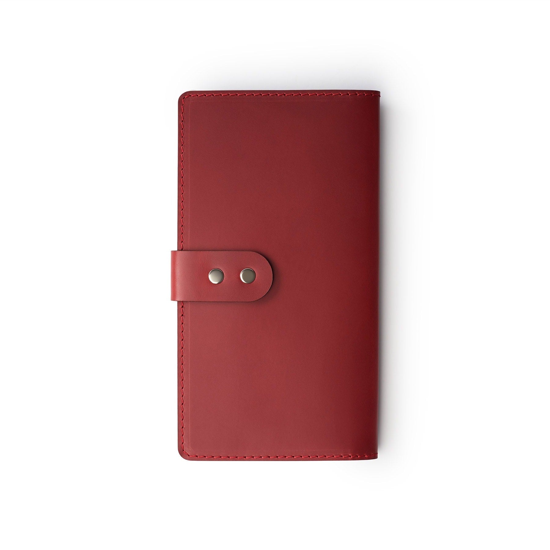 Burgundy full-grain leather travel wallet, flat lay — personalised — CarveOn, made in Ireland#Color_Burgundy