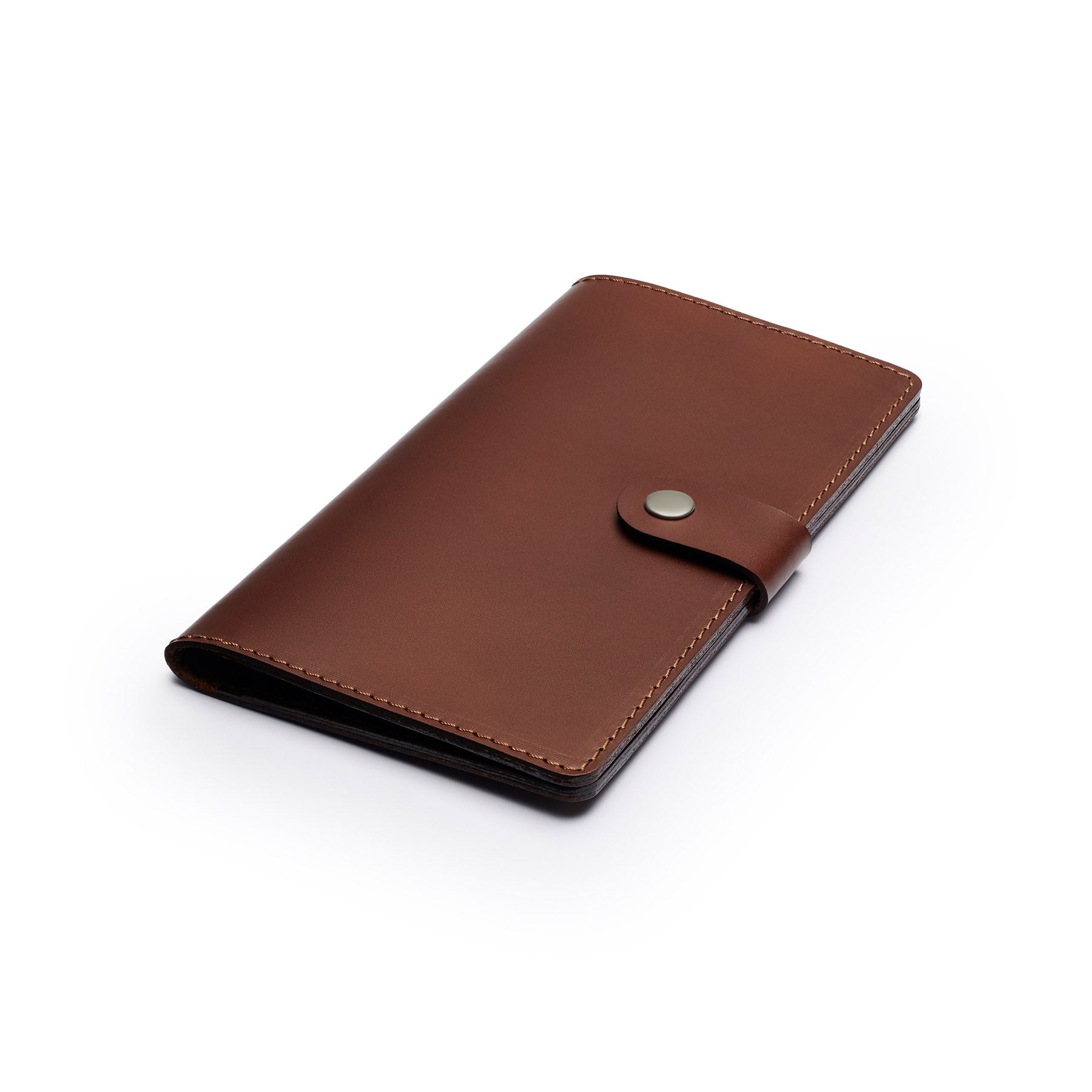 Dark Brown full-grain leather travel wallet, flat lay, angled view — personalised — CarveOn, made in Ireland#Color_Dark Brown