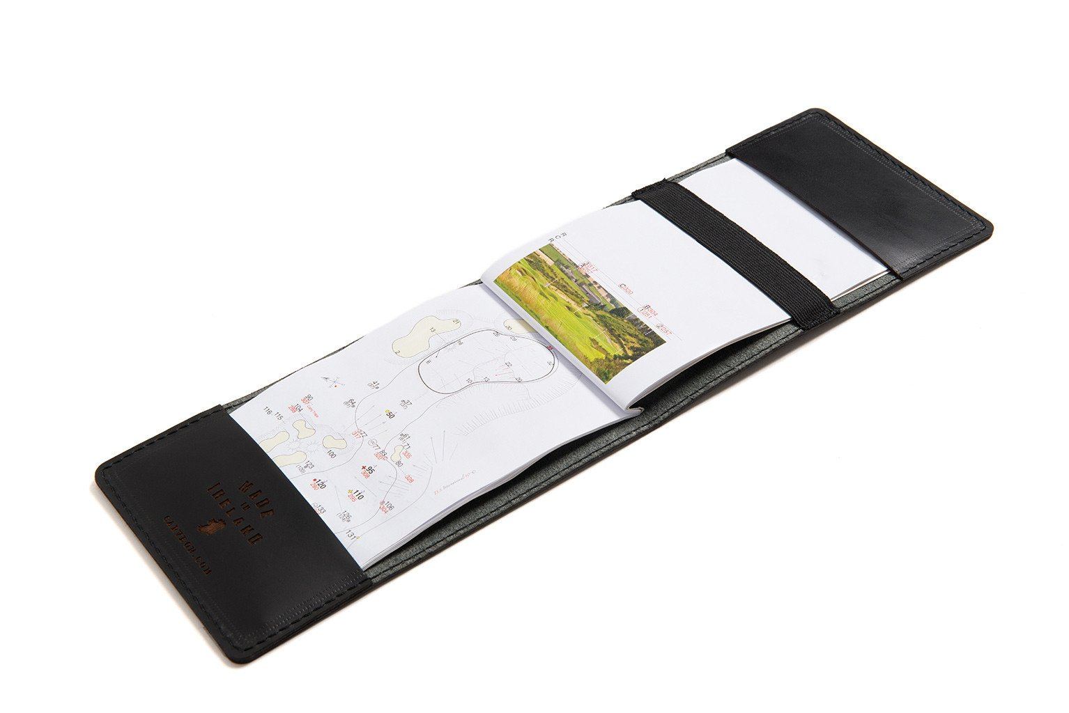 Leather yardage book cover — personalised golf gift — CarveOn, handmade in Ireland#Color_Black