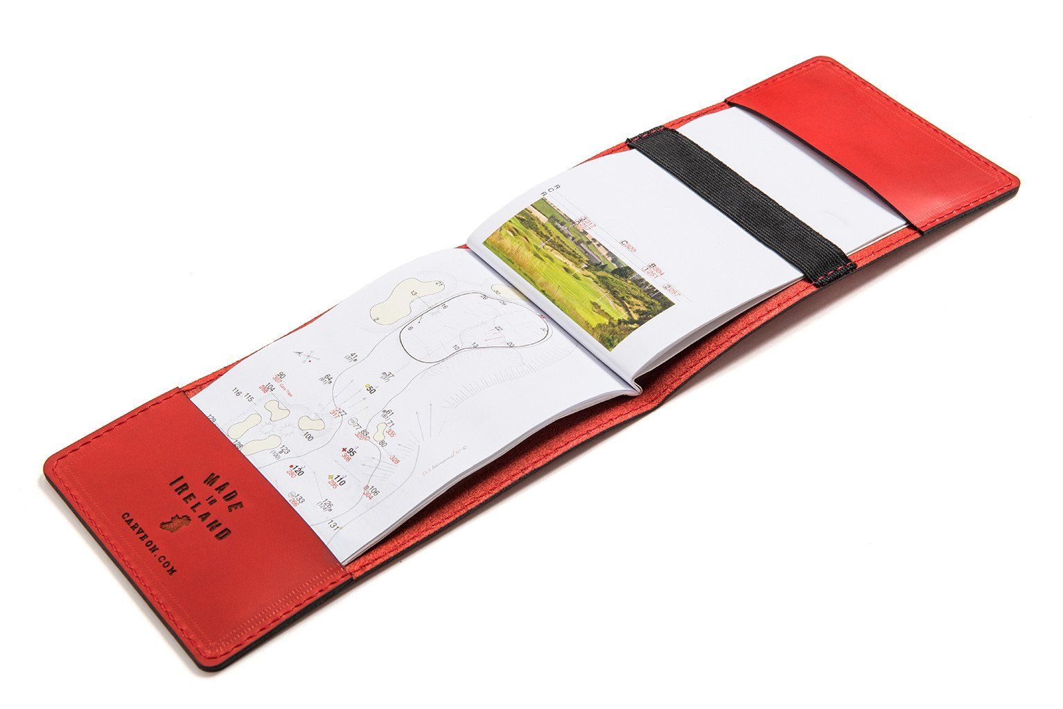 Leather yardage book cover — personalised golf gift — CarveOn, handmade in Ireland#Color_Red