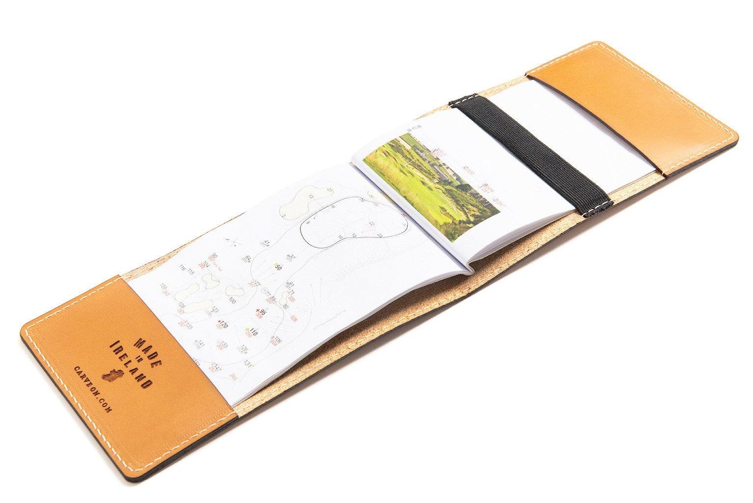 Leather yardage book cover — personalised golf gift — CarveOn, handmade in Ireland#Color_Tan