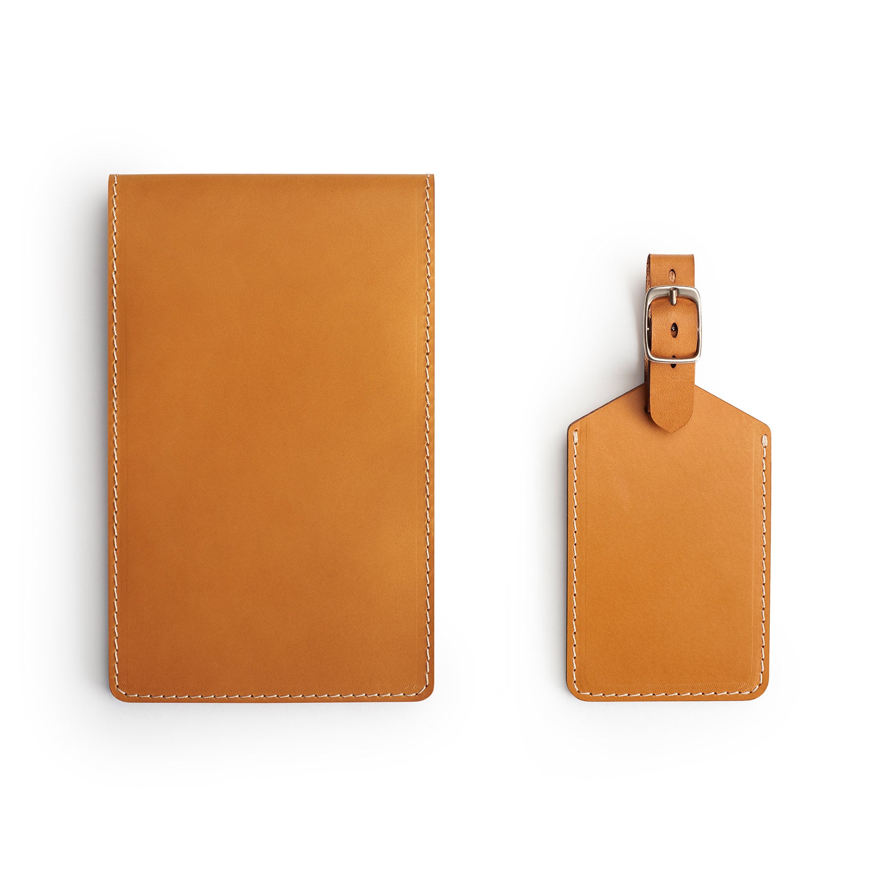 Tan leather yardage book cover, flat lay — personalised golf gift — CarveOn, handmade in Ireland#Color_Tan