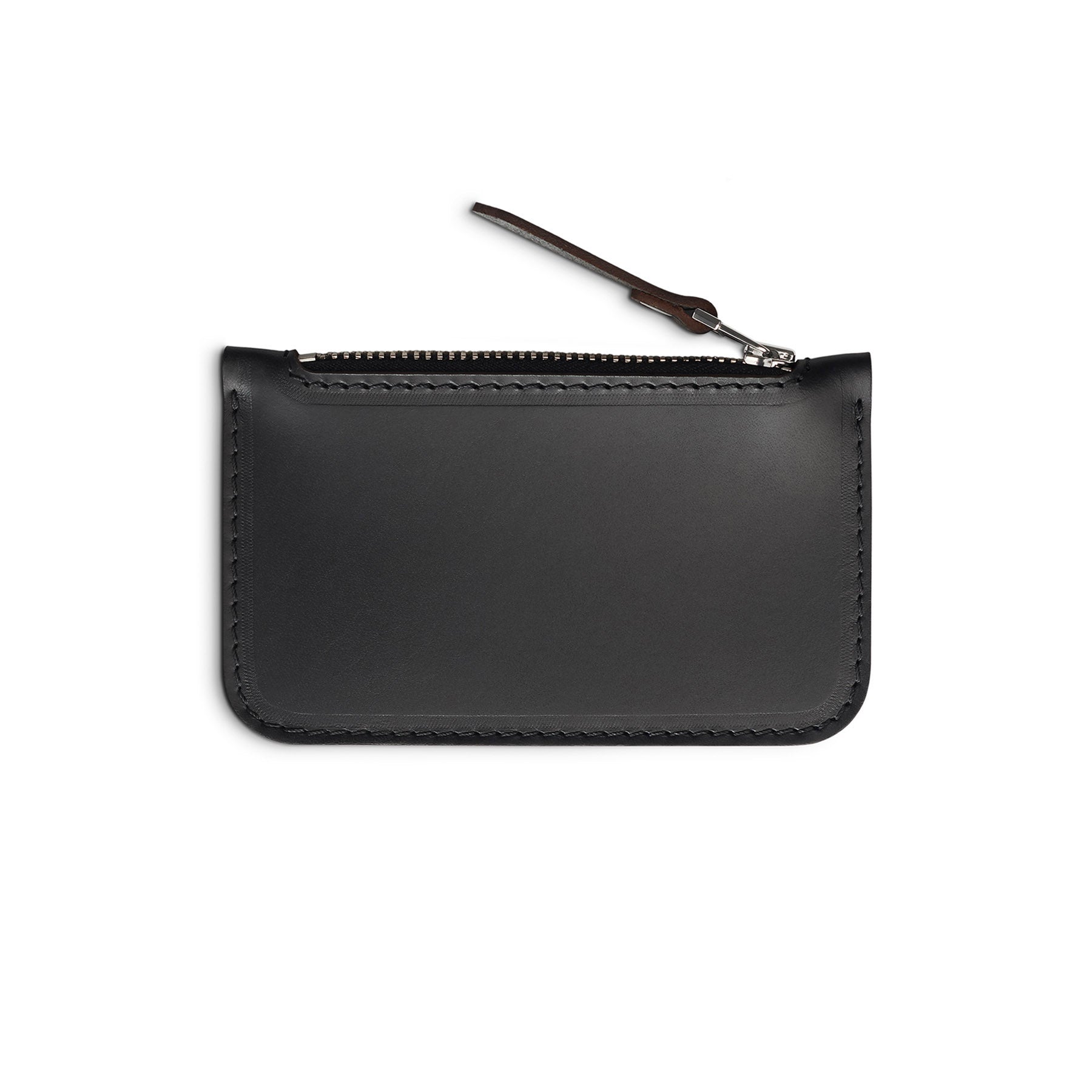 Black full-grain leather zip card wallet, flat lay — personalised — CarveOn, made in Ireland#Color_Black