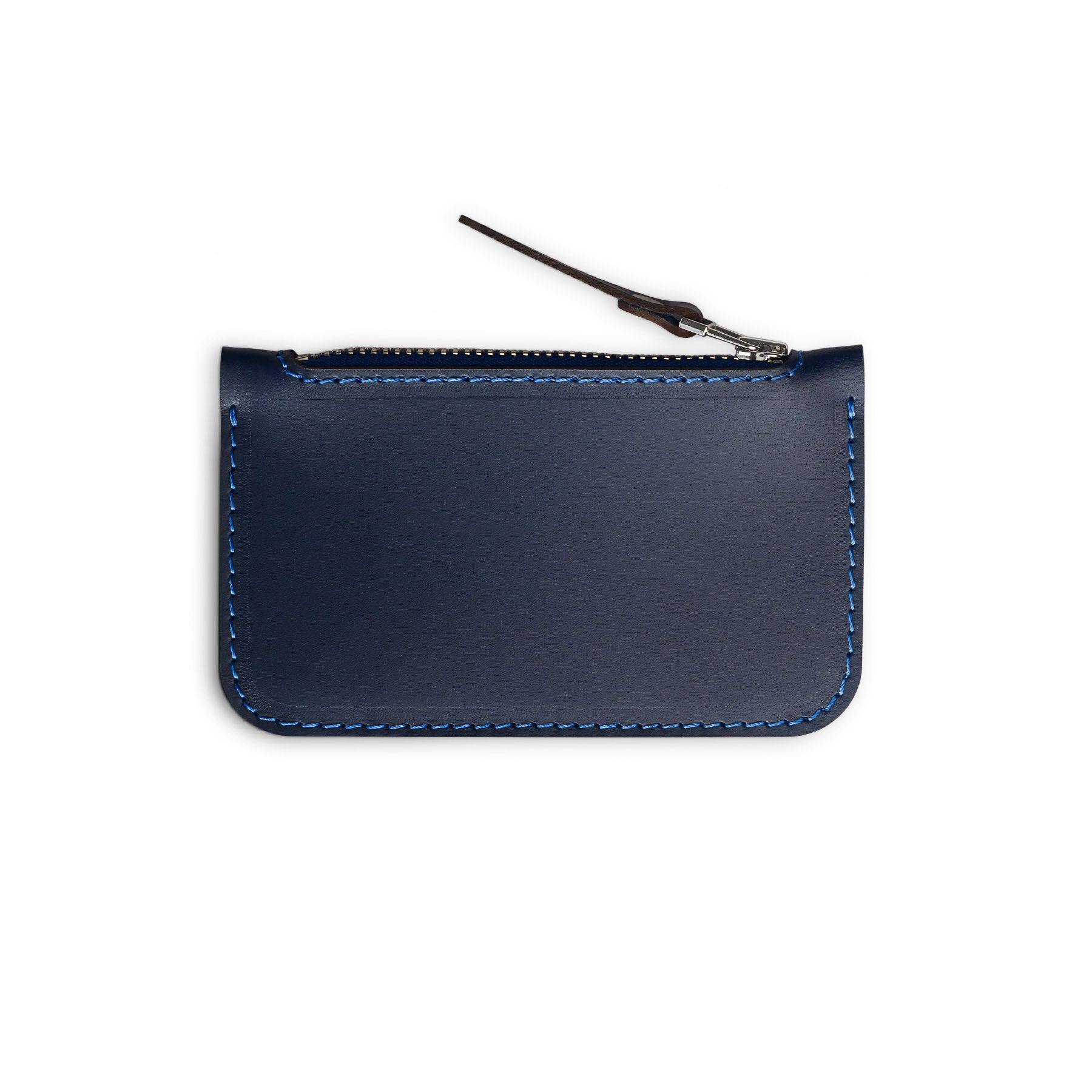 Navy full-grain leather zip card wallet, flat lay — personalised — CarveOn, made in Ireland#Color_Navy
