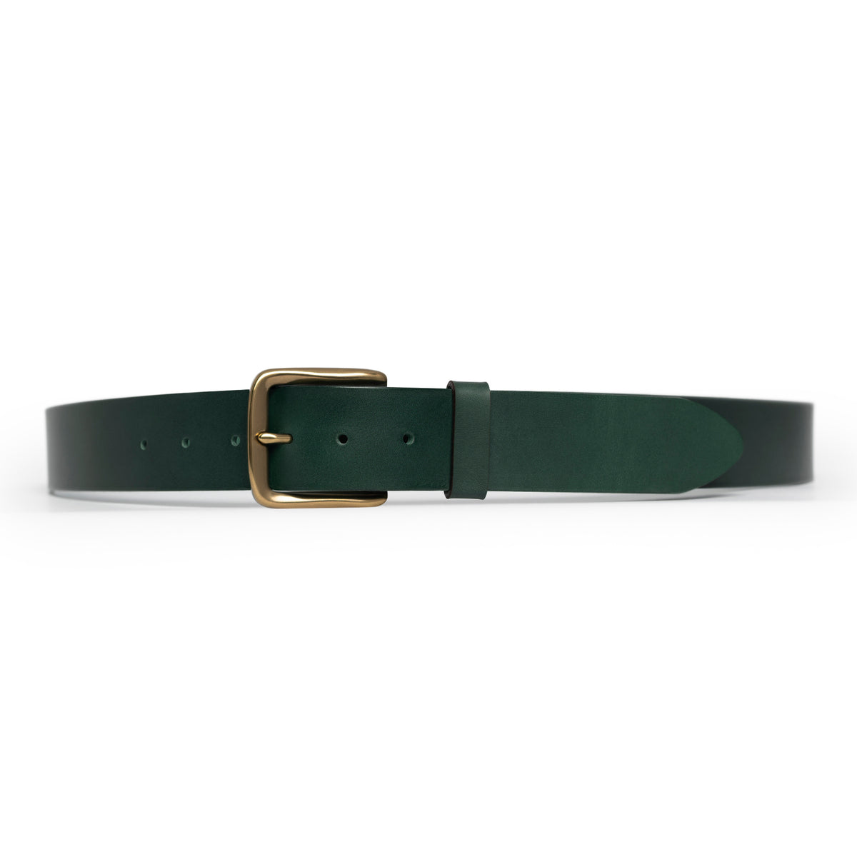 Green full-grain leather belt, brass buckle — CarveOn, made in Ireland#Color_Green