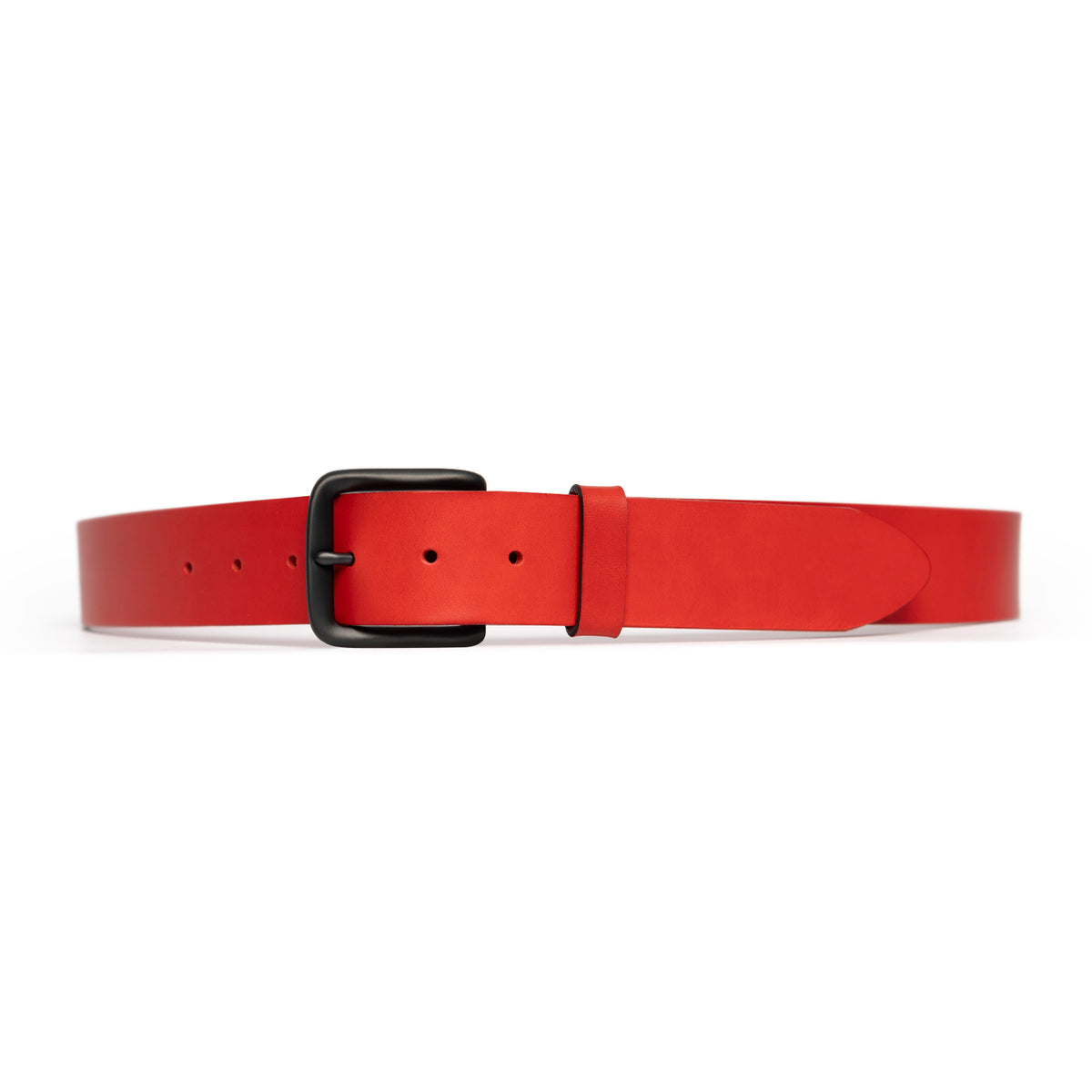 Red full-grain leather belt, black buckle — CarveOn, made in Ireland#Color_Red