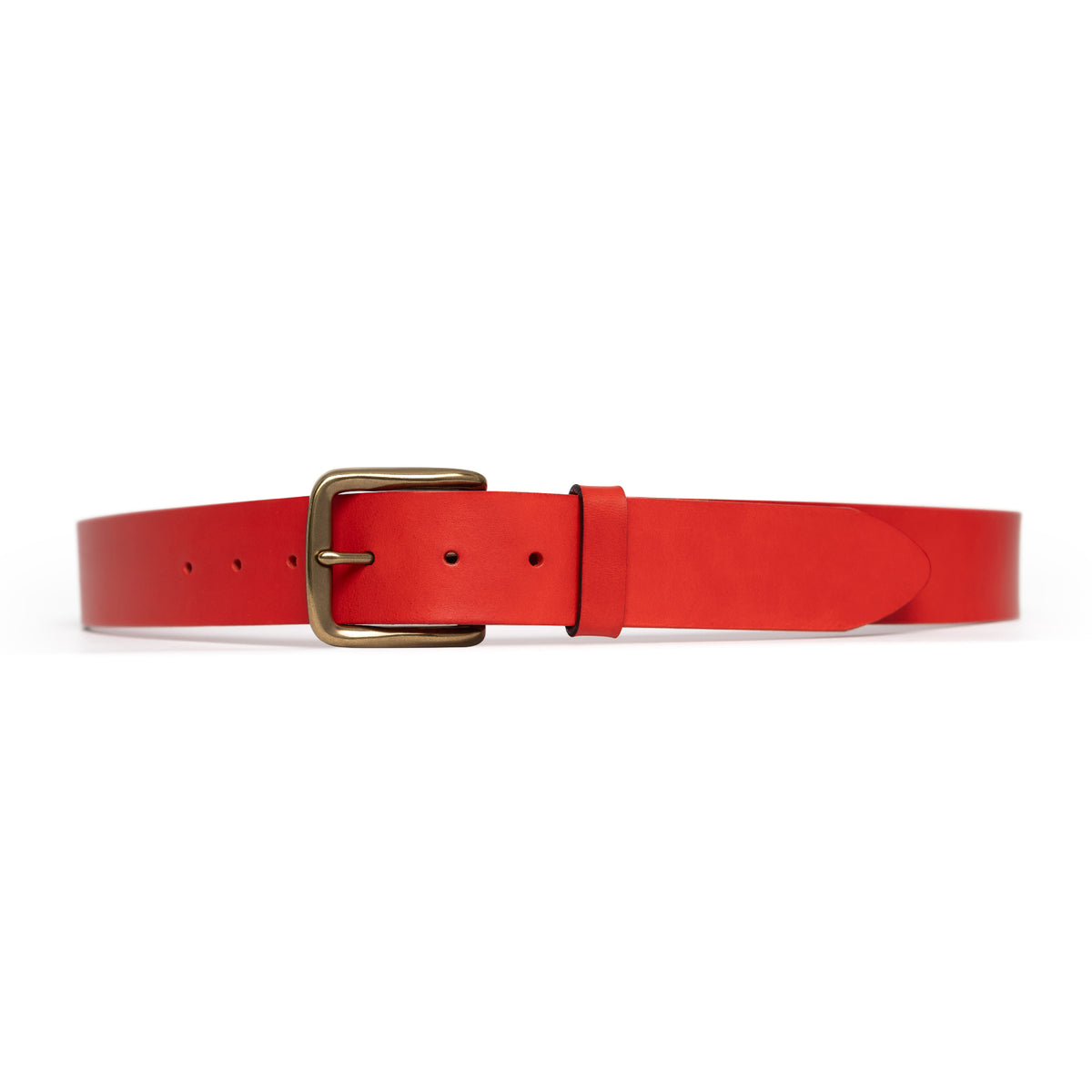 Red full-grain leather belt, brass buckle — CarveOn, made in Ireland#Color_Red