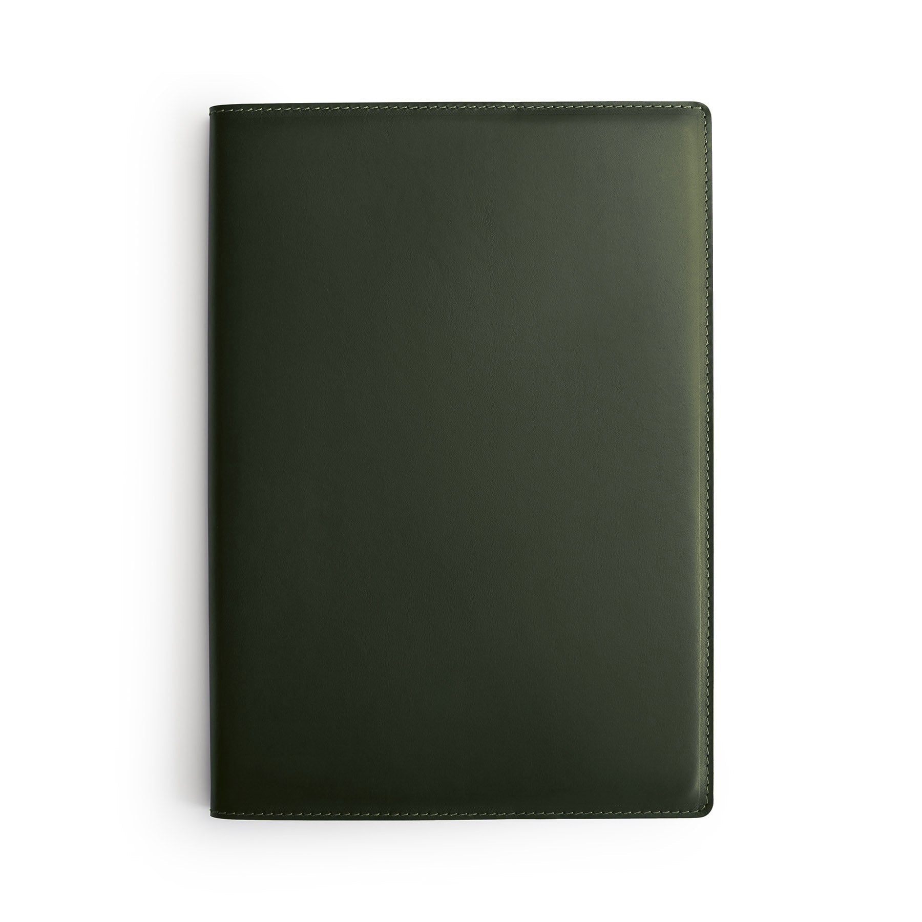 Green full-grain leather A4 notebook, flat lay — personalised — CarveOn, made in Ireland#Color_Green