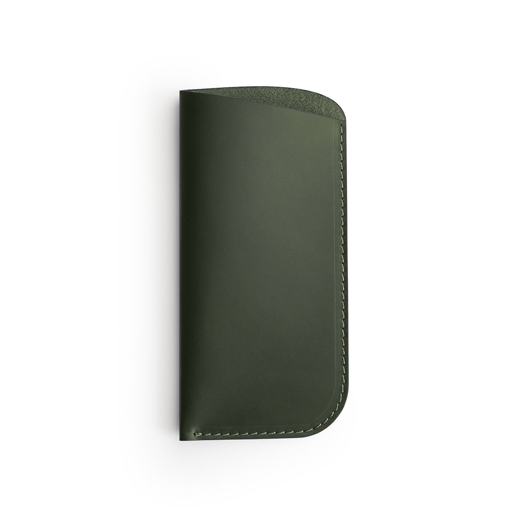 Green full-grain leather glasses case, flat lay — personalised — CarveOn, made in Ireland#Color_Green
