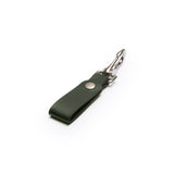 Green full-grain leather keyring, flat lay, angled view — personalised gift — CarveOn, made in Ireland#Color_Green