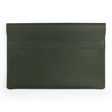 Green full-grain leather document folio, flat lay — personalised — CarveOn, made in Ireland