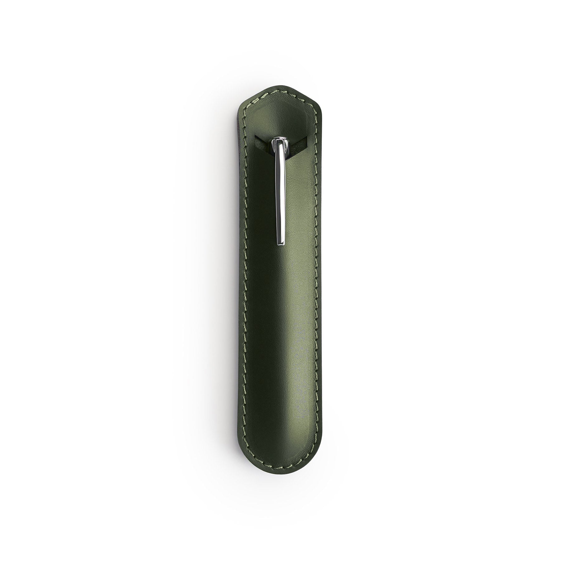 Green leather pen sleeve, flat lay — personalised gift — CarveOn, made in Ireland#Color_Green
