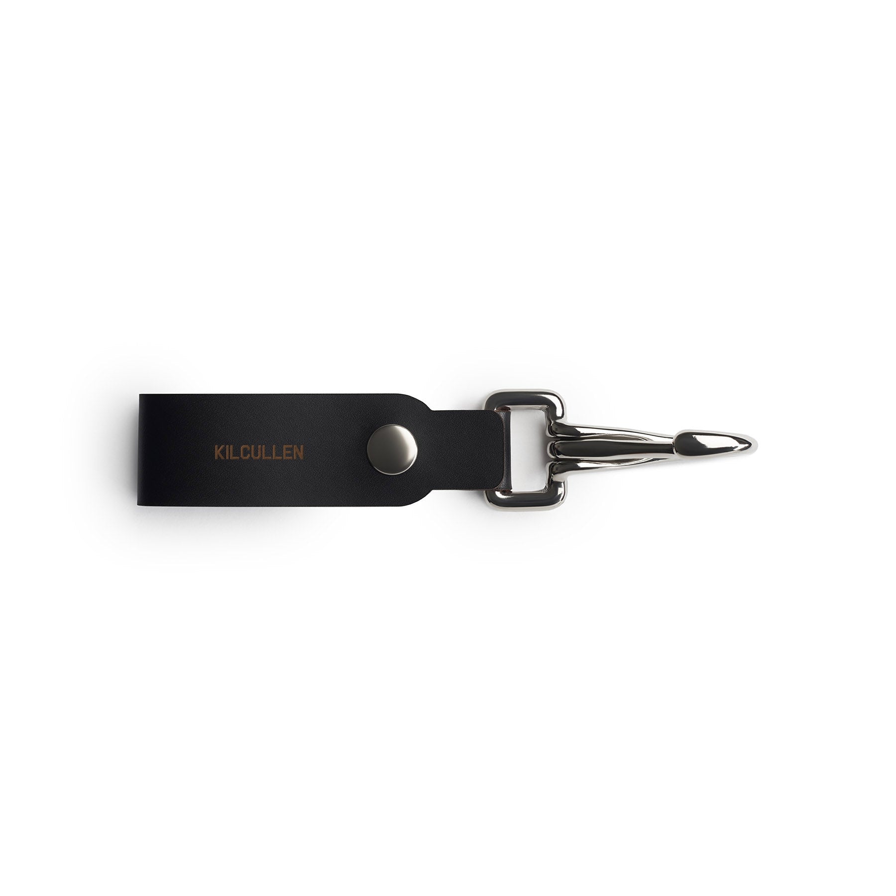 Black full-grain leather lanyard keychain with swivel hook, flat lay, engraved — personalised gift — CarveOn, made in Ireland#Color_Black