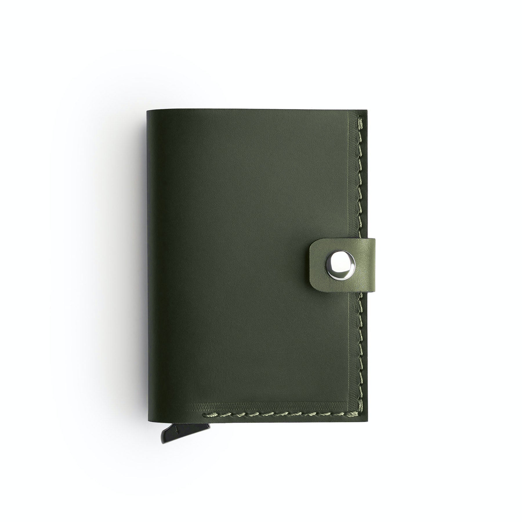 Green full-grain leather RFID wallet, flat lay — personalised — CarveOn, made in Ireland#Color_Green