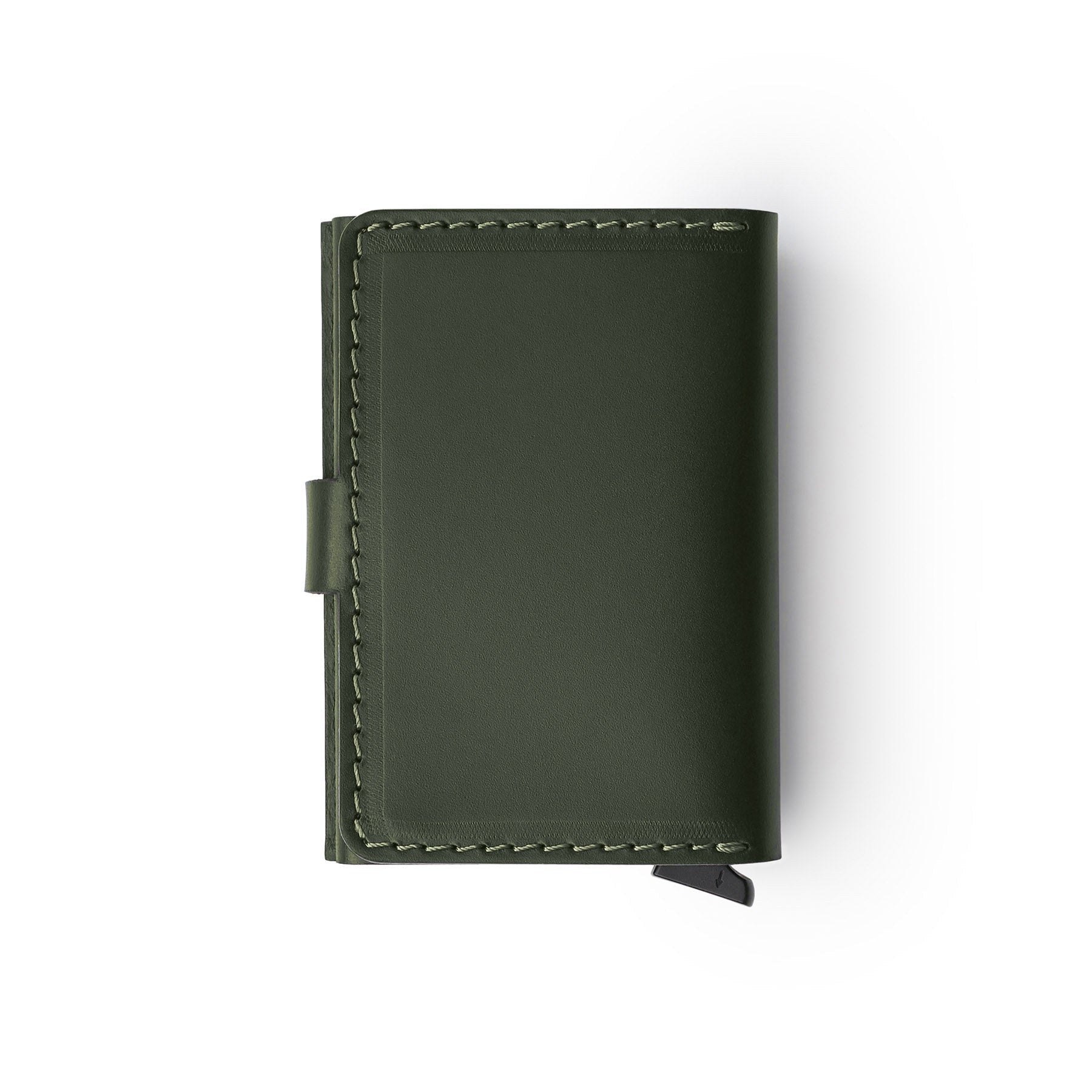 Green full-grain leather RFID wallet, flat lay — personalised — CarveOn, made in Ireland#Color_Green