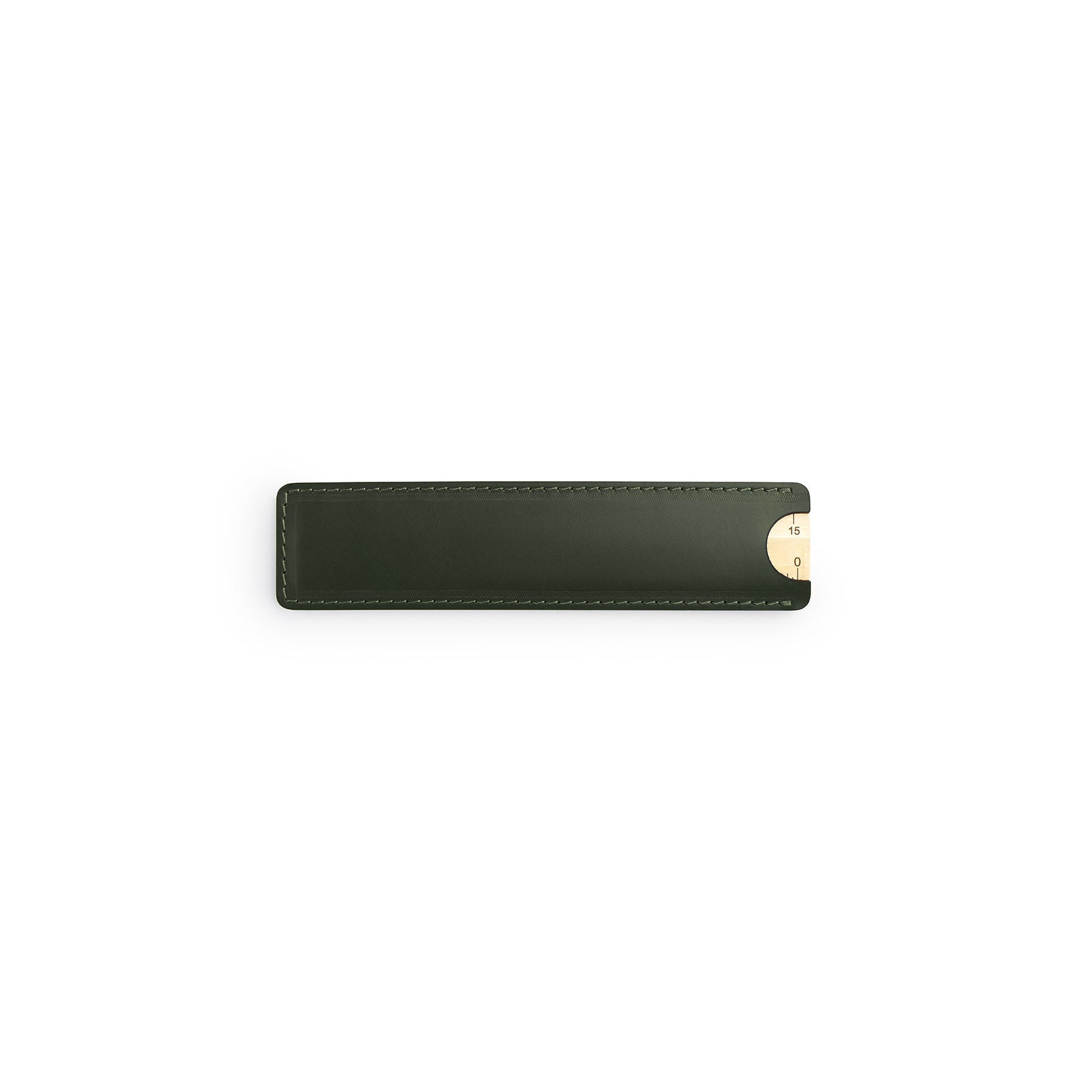 Green solid brass ruler with leather sheath, flat lay — desk gift — CarveOn, made in Ireland#Color_Green