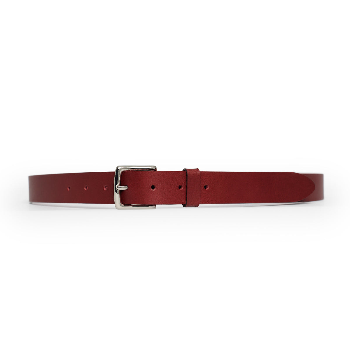 Burgundy full-grain leather belt, silver buckle — CarveOn, made in Ireland#Color_Burgundy