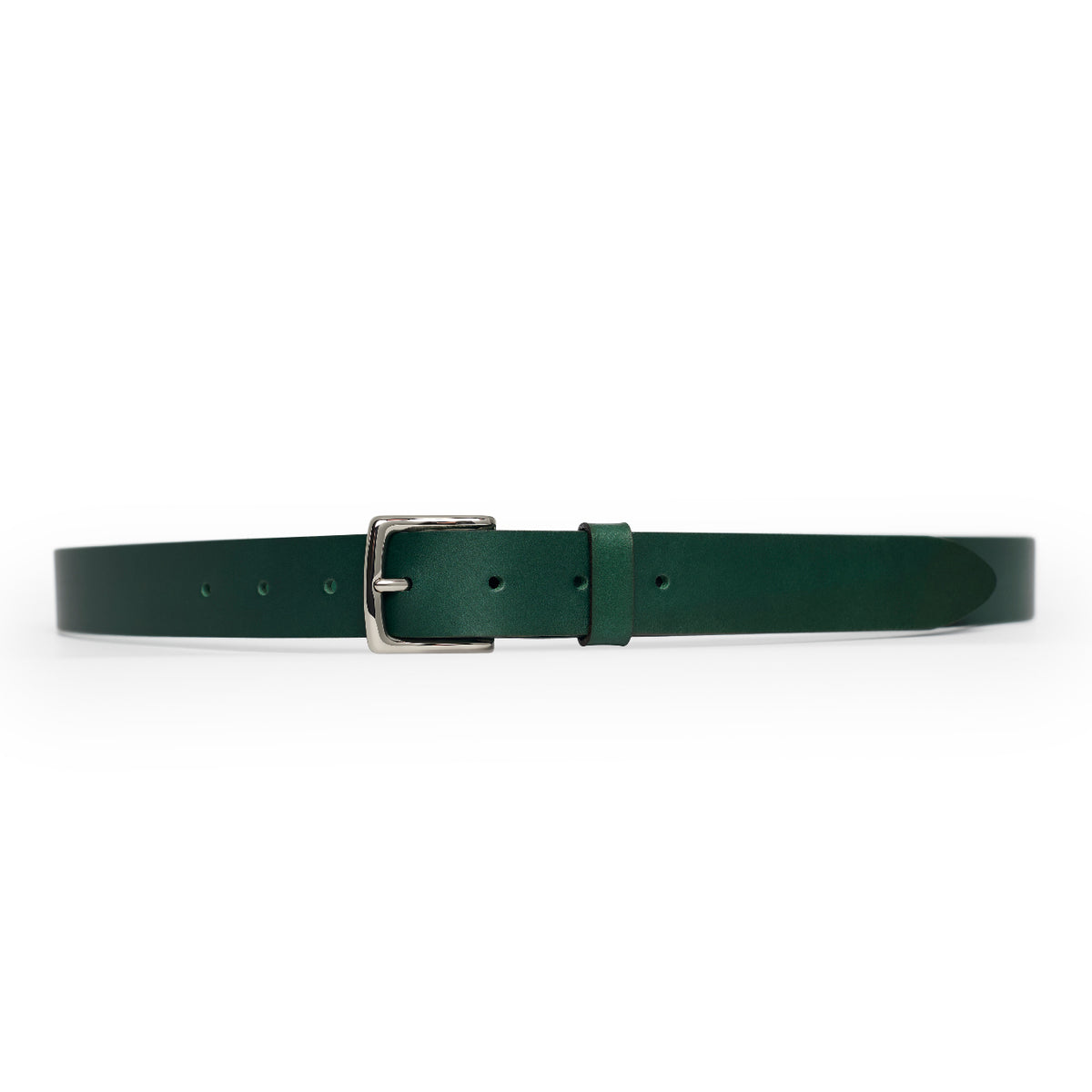Green full-grain leather belt, silver buckle — CarveOn, made in Ireland#Color_Green