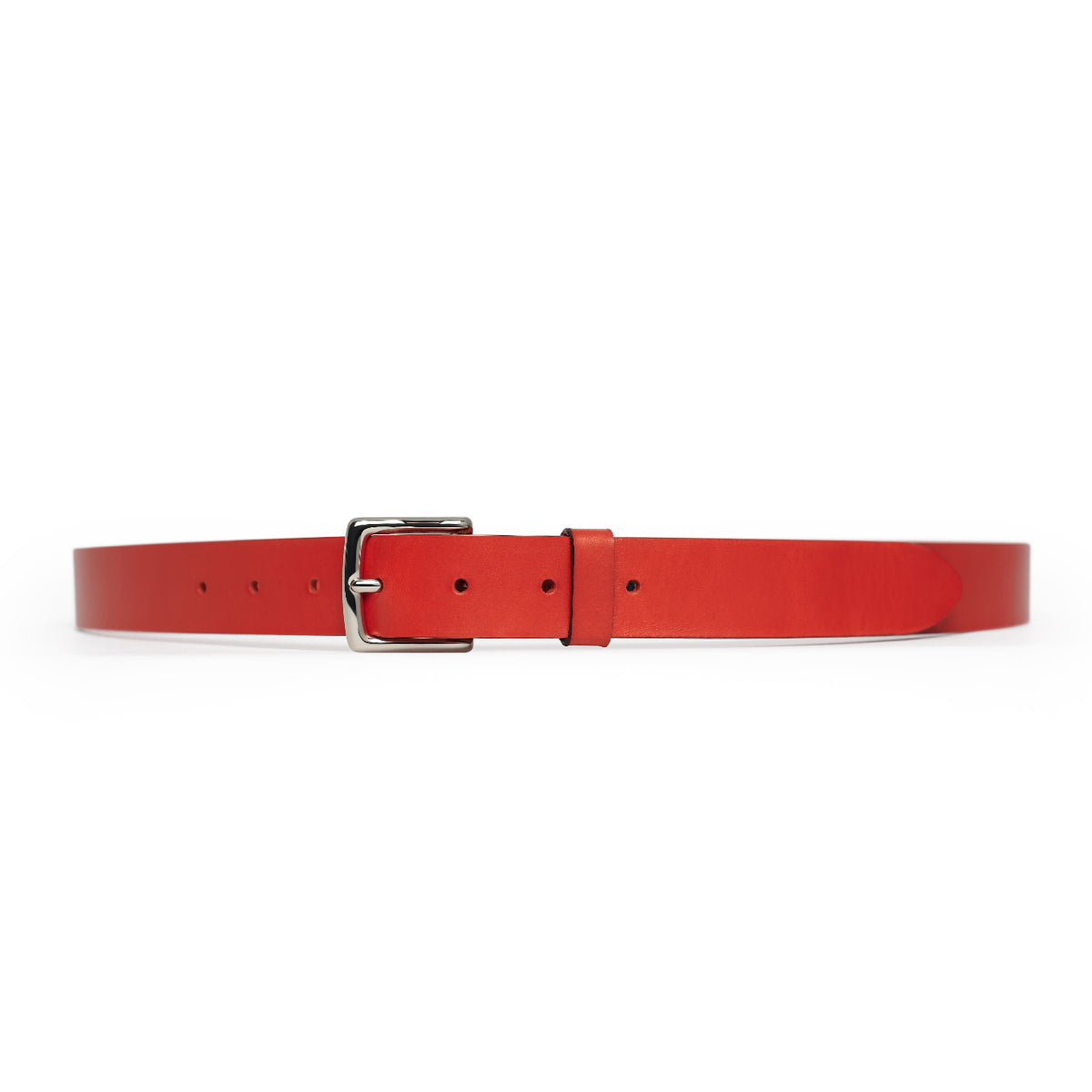 Red full-grain leather belt, silver buckle — CarveOn, made in Ireland#Color_Red