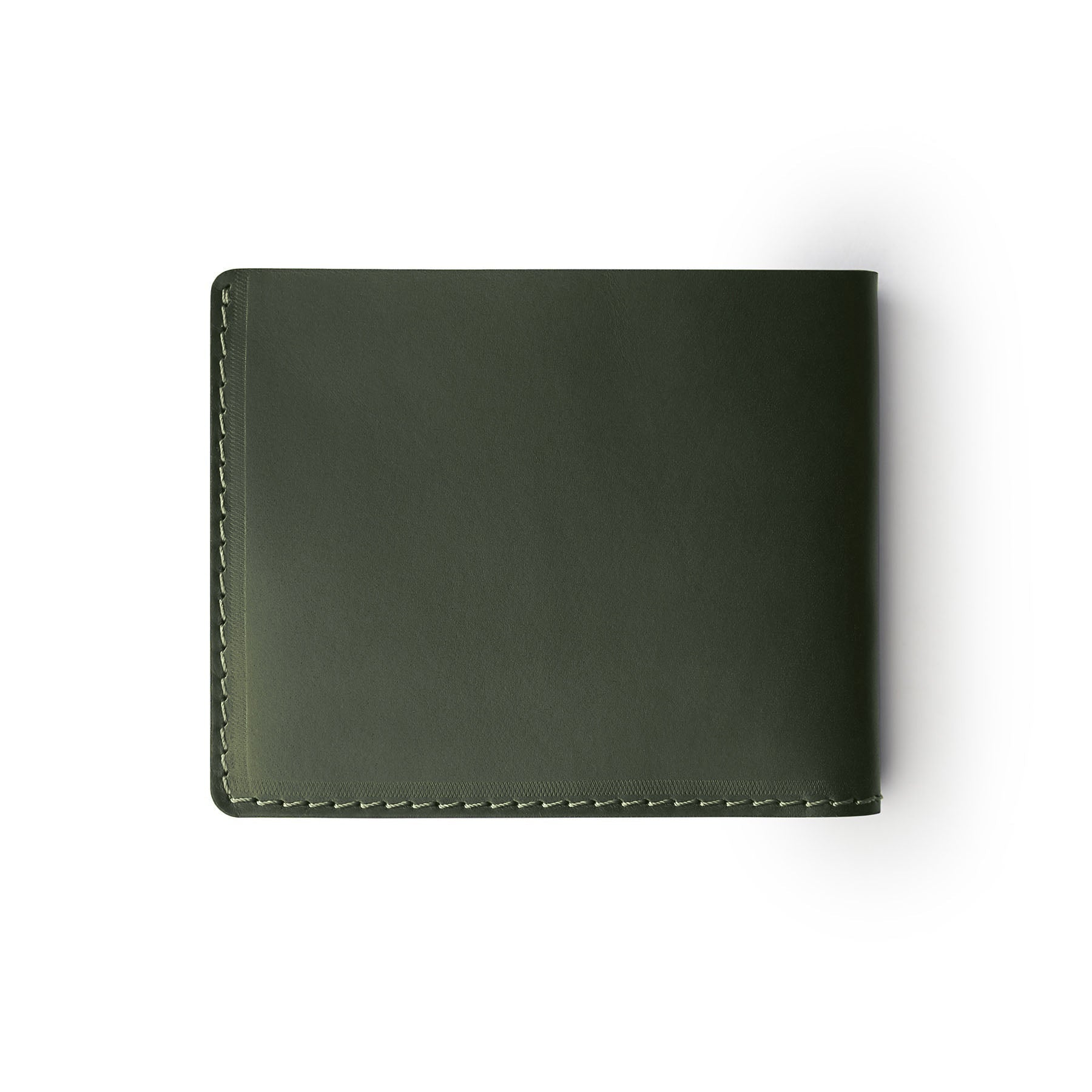 Green full-grain leather traditional wallet, flat lay — personalised — CarveOn, made in Ireland#Color_Green