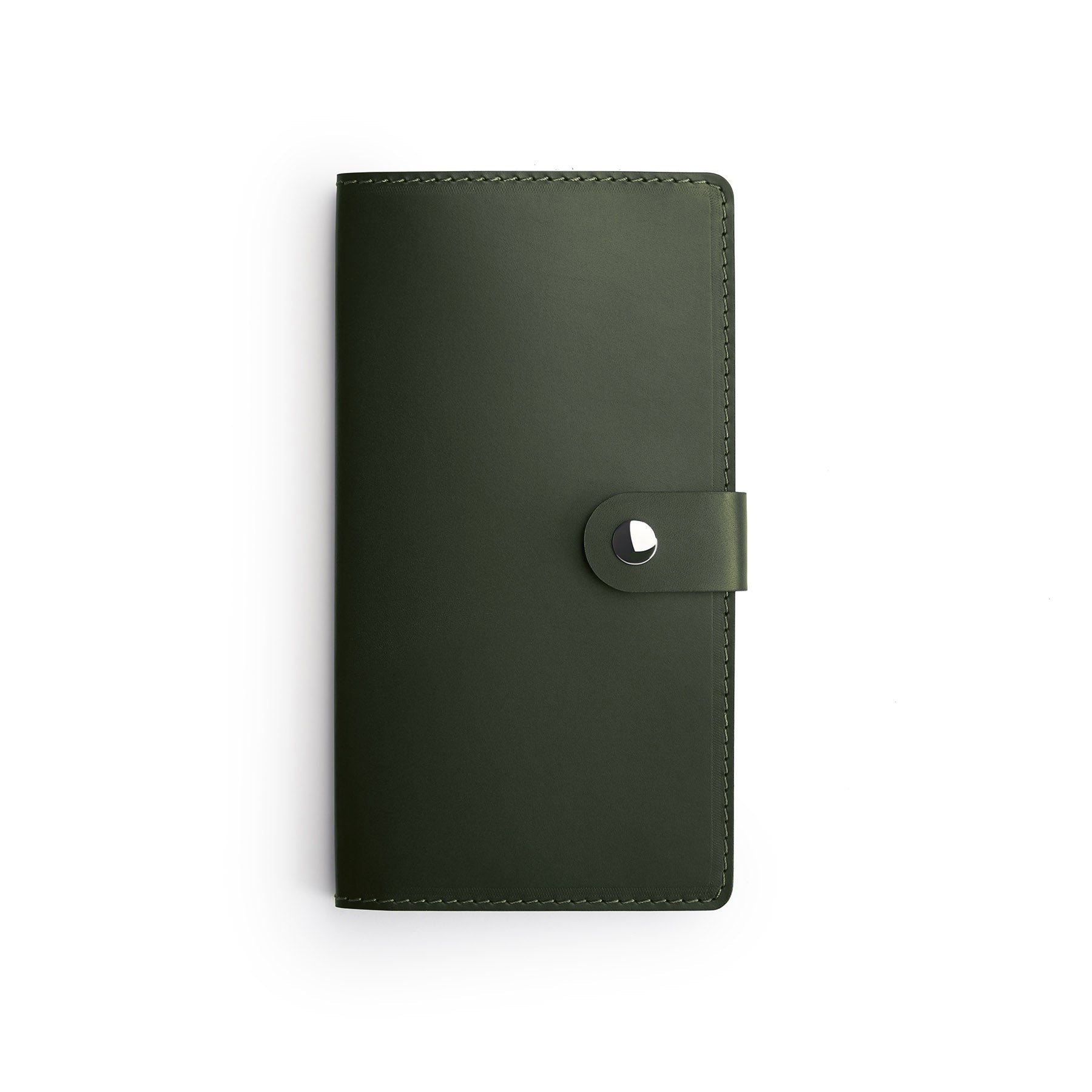 Green full-grain leather travel wallet, flat lay — personalised — CarveOn, made in Ireland#Color_Green