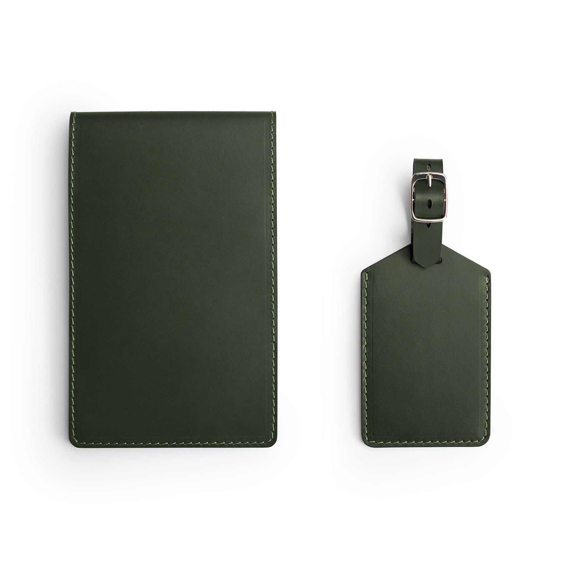 Green leather golf gift set, flat lay — personalised golf gift — CarveOn, handmade in Ireland#Color_Green