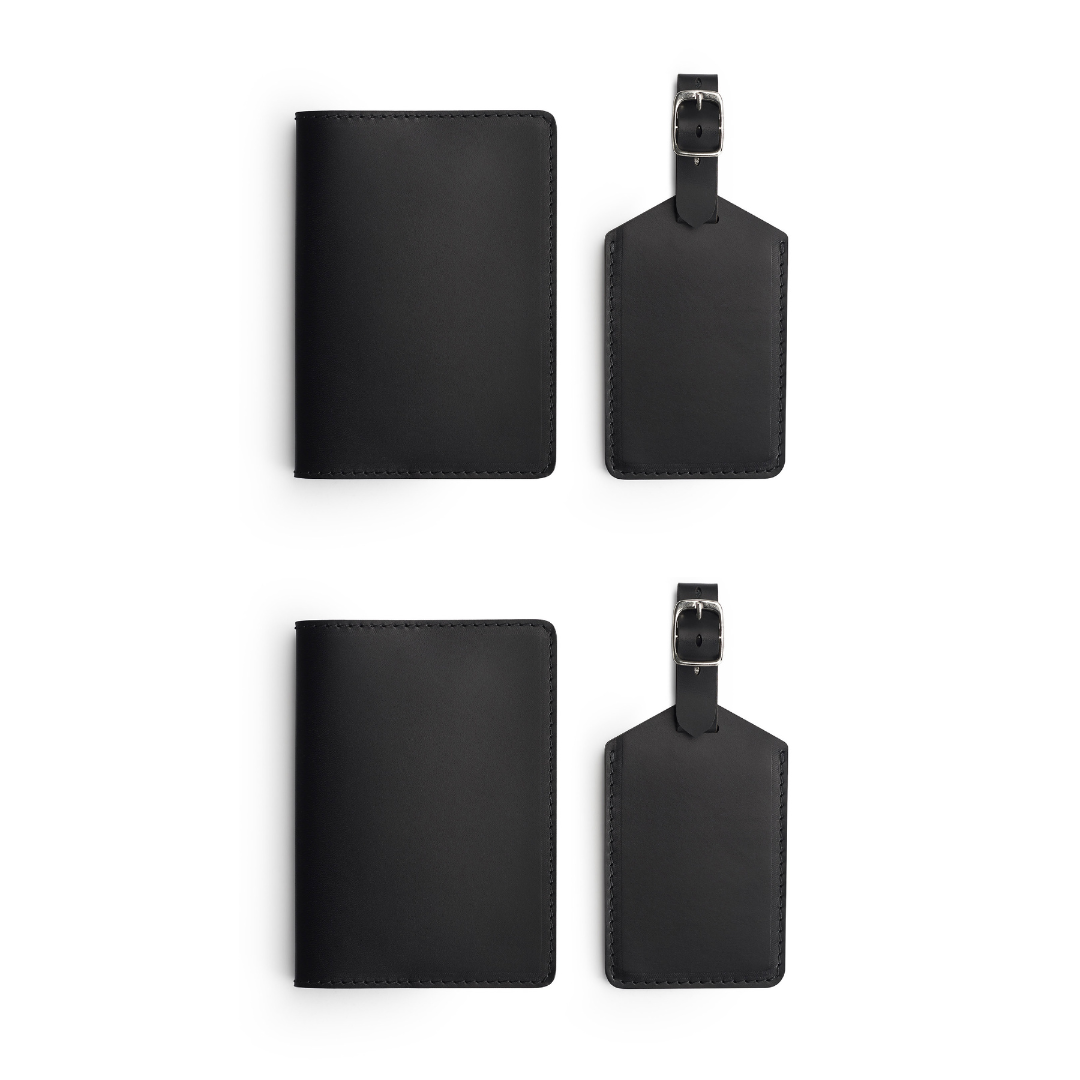 Black leather travel gift set — personalised — CarveOn, made in Ireland#Color_Black