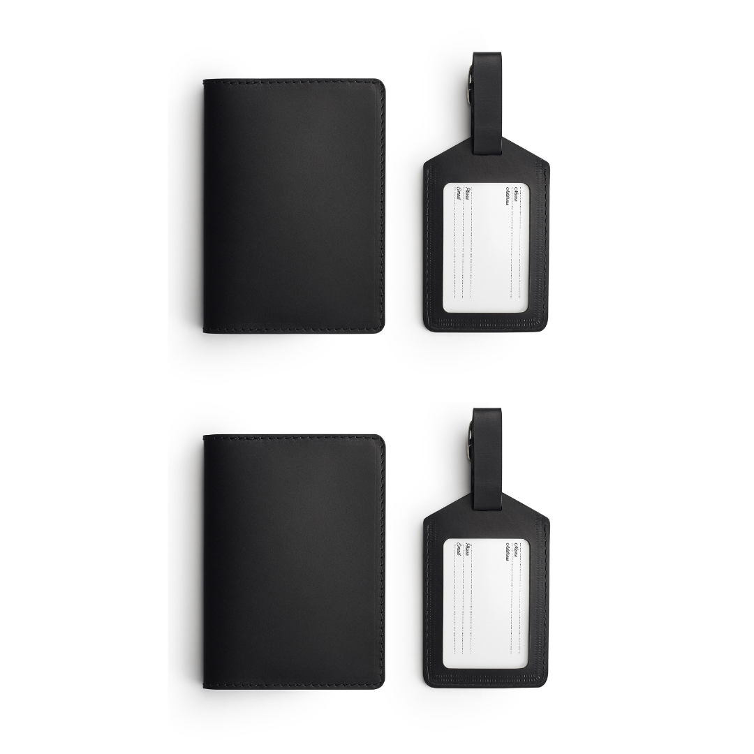 Leather travel gift set — personalised — CarveOn, made in Ireland