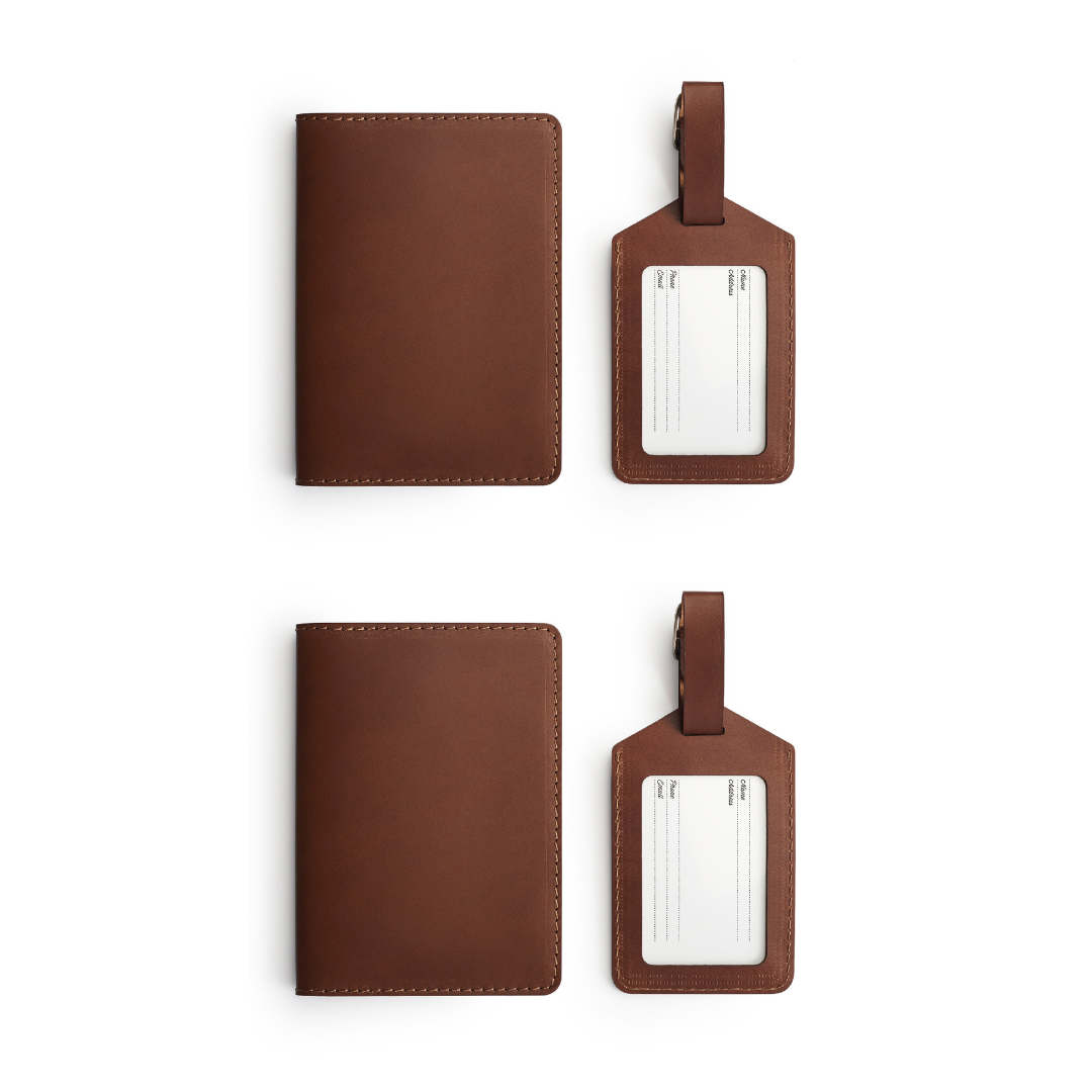 Leather travel gift set — personalised — CarveOn, made in Ireland