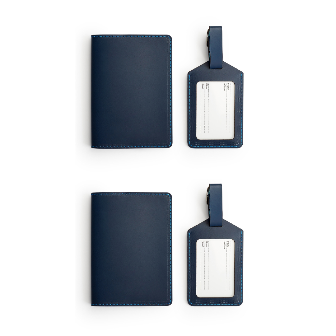 Leather travel gift set — personalised — CarveOn, made in Ireland