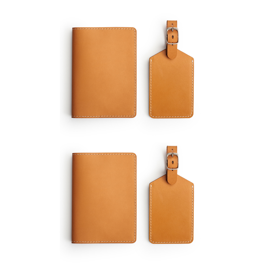 Tan leather travel gift set — personalised — CarveOn, made in Ireland#Color_Tan