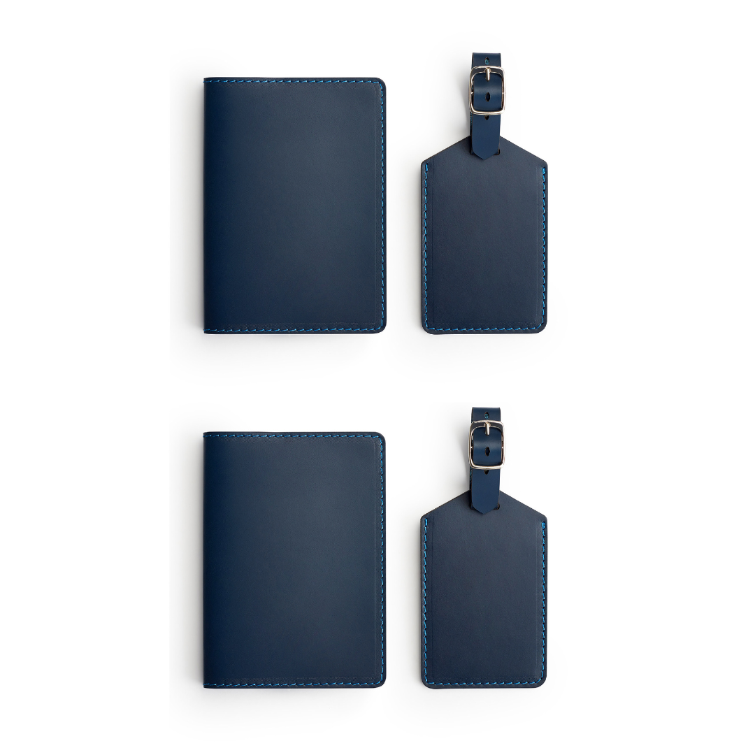 Navy leather travel gift set — personalised — CarveOn, made in Ireland#Color_Navy