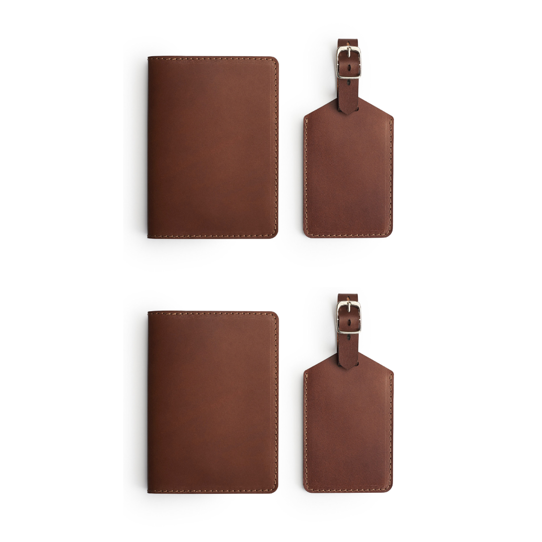 Dark Brown leather travel gift set — personalised — CarveOn, made in Ireland#Color_Dark Brown